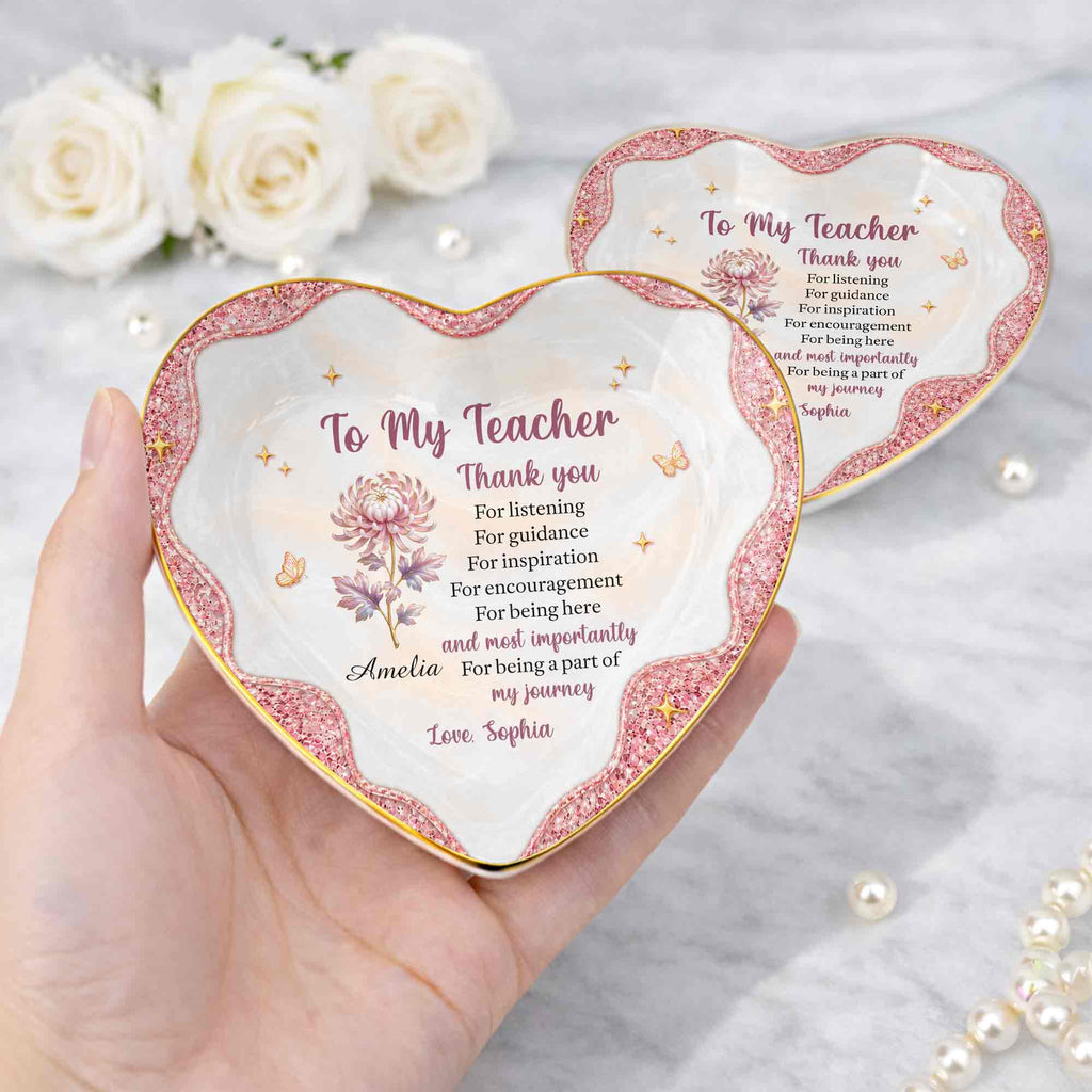 Personalized Heart Jewelry Dish Custom Name Gift for Teacher Heart Jewelry Dish GradoCreations