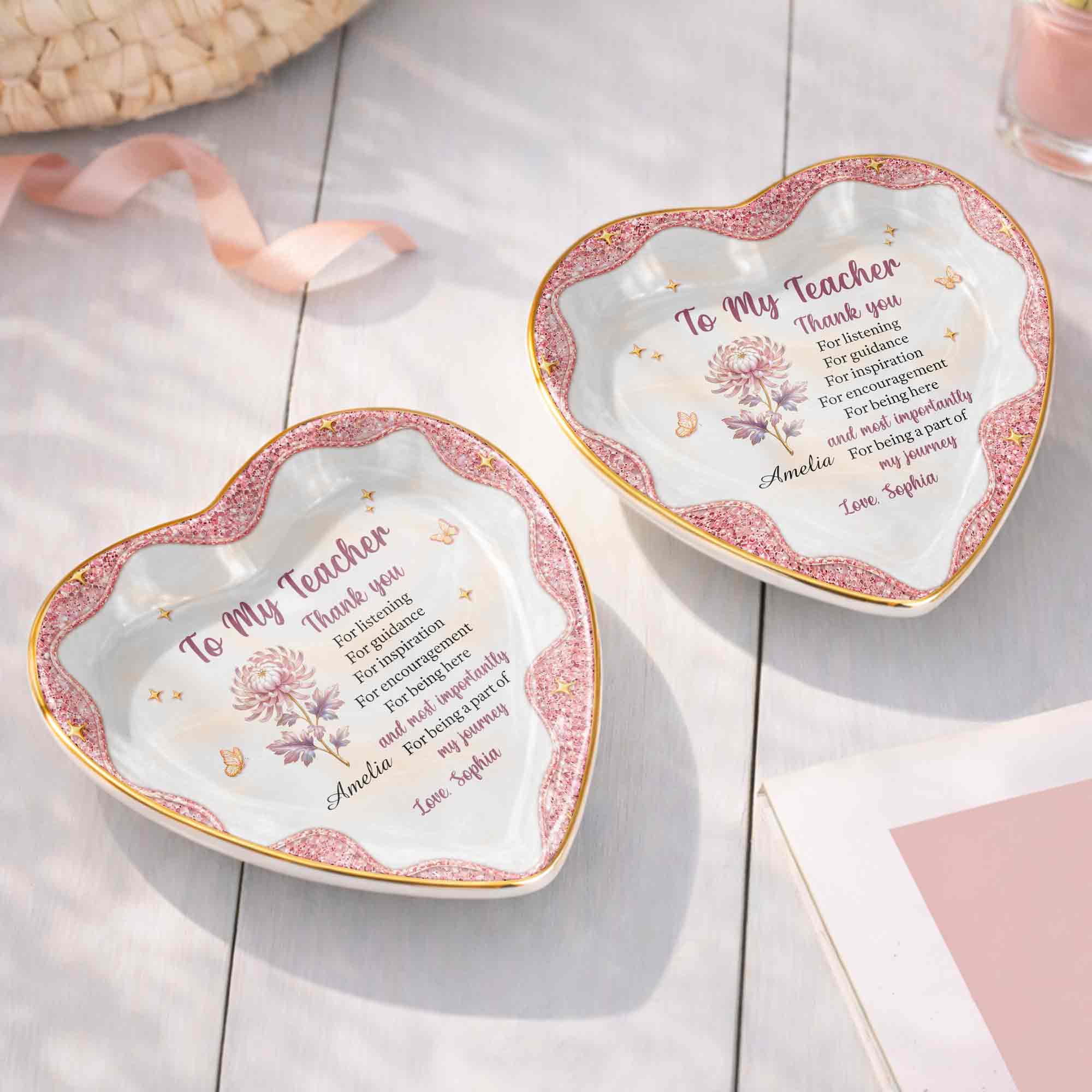 Personalized Heart Jewelry Dish Custom Name Gift for Teacher Heart Jewelry Dish GradoCreations