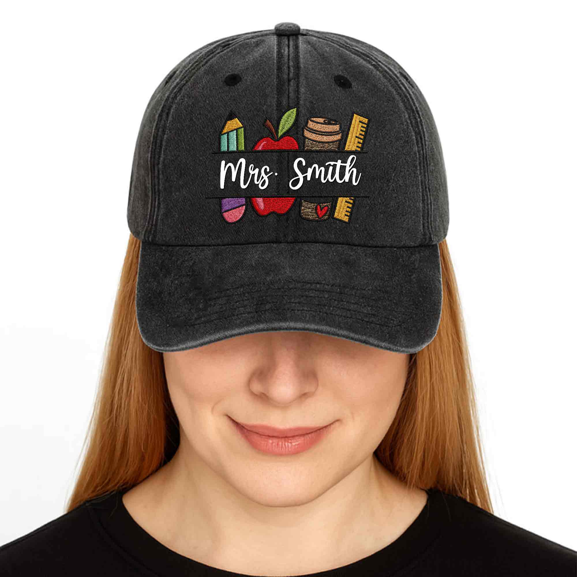 Personalized Washed Denim Cap Custom Teacher Gift Idea Washed Denim Cap GradoCreations