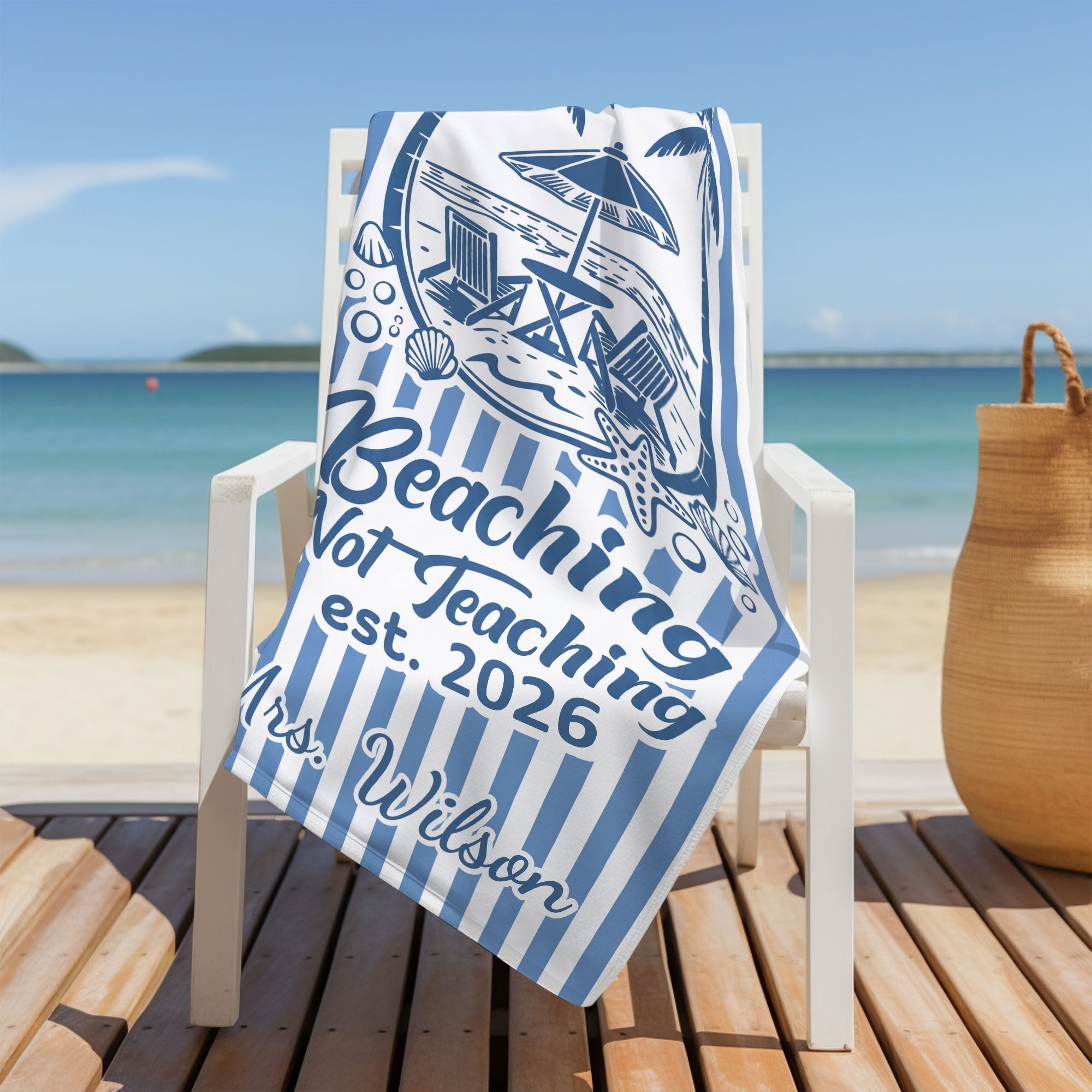 Personalized Beach Towel Custom Name Teachers Gift for Summer Beach Towels GradoCreations