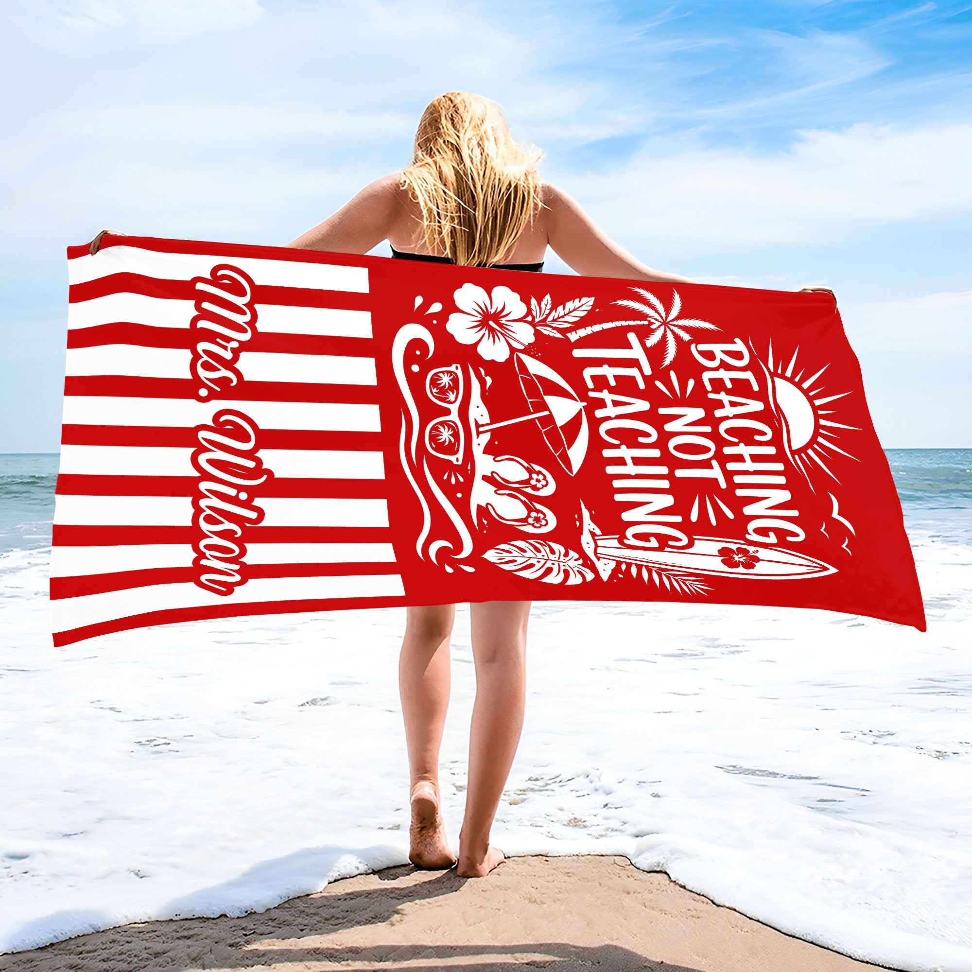 Personalized Microfiber Beach Towel Custom Design for Teacher Beach Towels GradoCreations