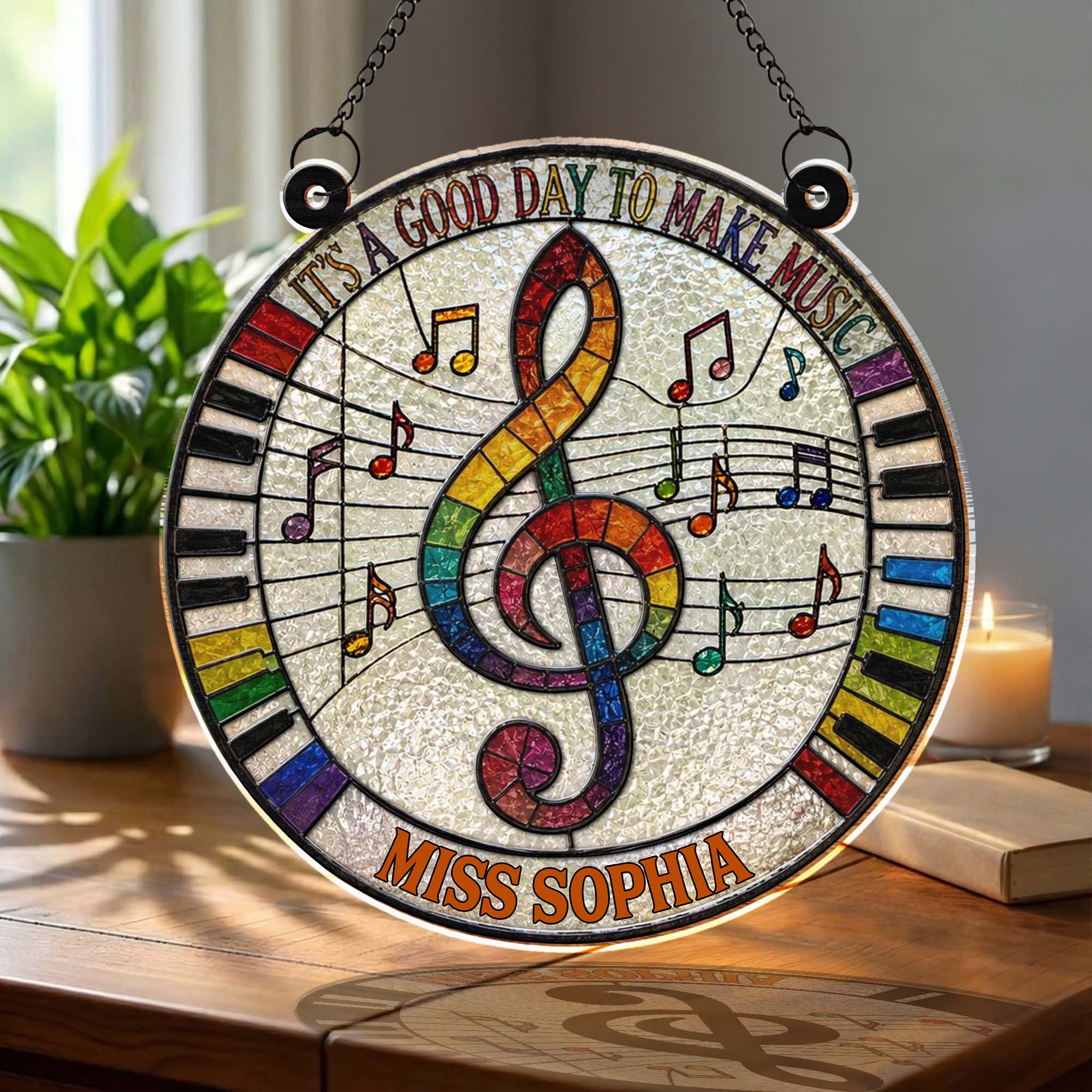 Personalized Suncatcher Music Theme Gift for Teachers - Custom Name Suncatcher GradoCreations