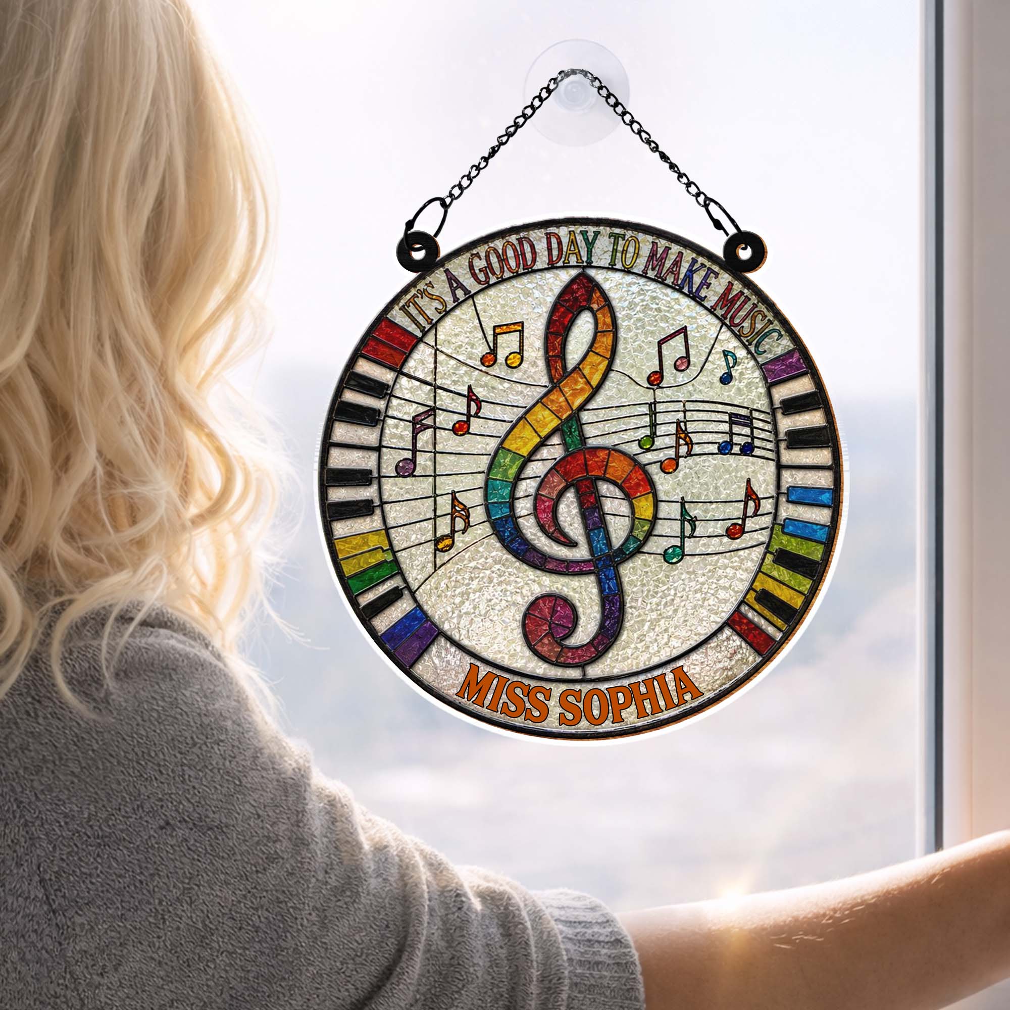 Personalized Suncatcher Music Theme Gift for Teachers - Custom Name Suncatcher GradoCreations