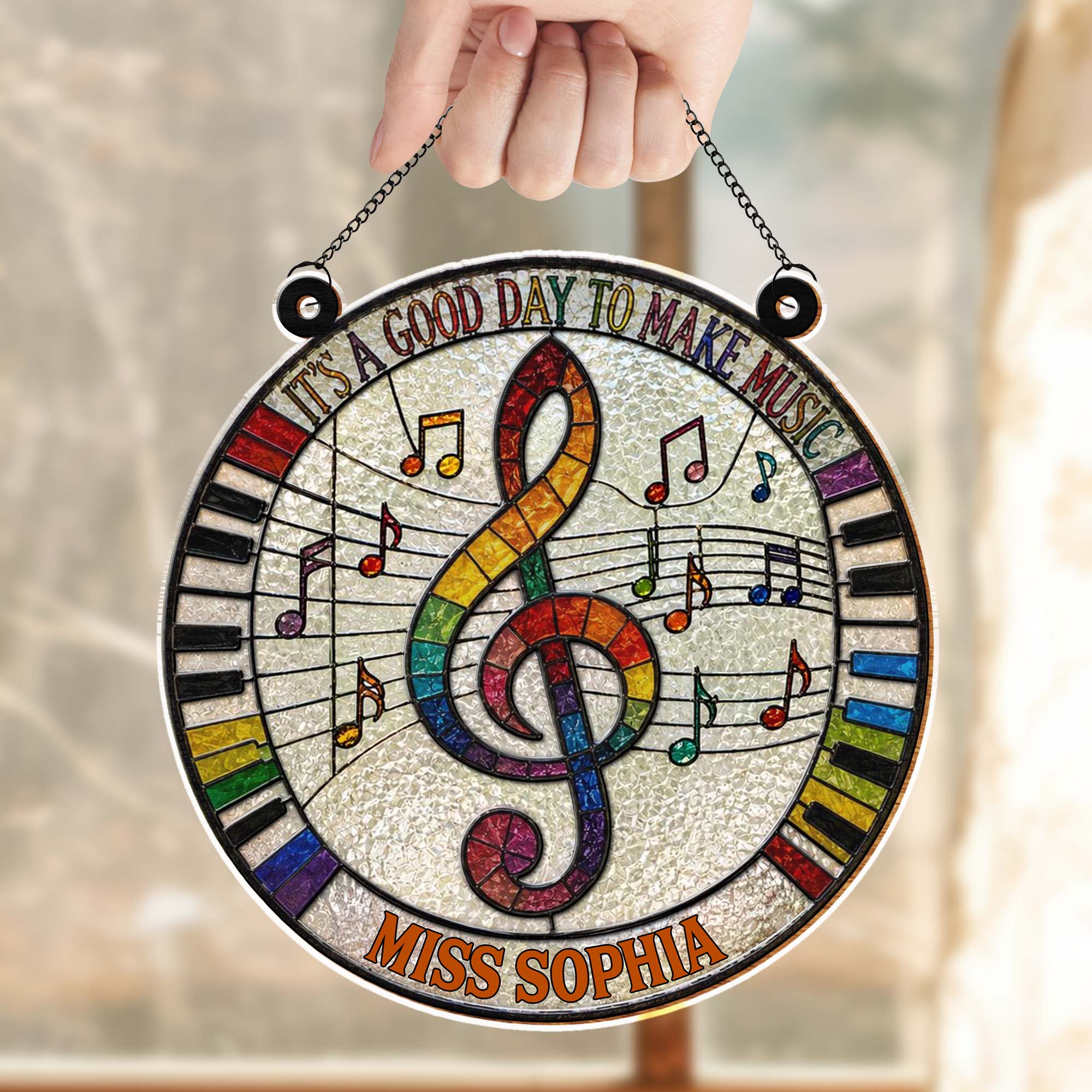 Personalized Suncatcher Music Theme Gift for Teachers - Custom Name Suncatcher GradoCreations