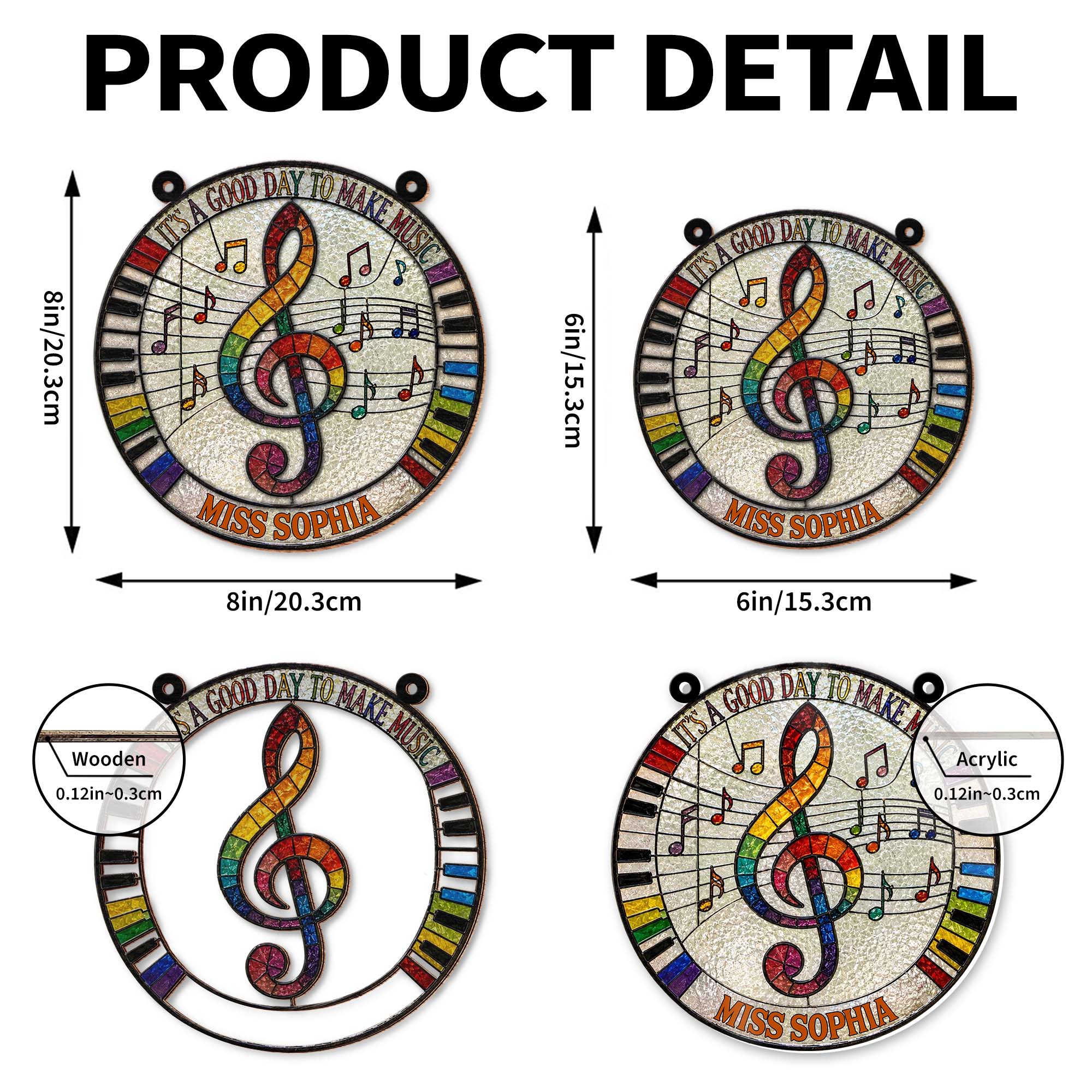 Personalized Suncatcher Music Theme Gift for Teachers - Custom Name Suncatcher GradoCreations
