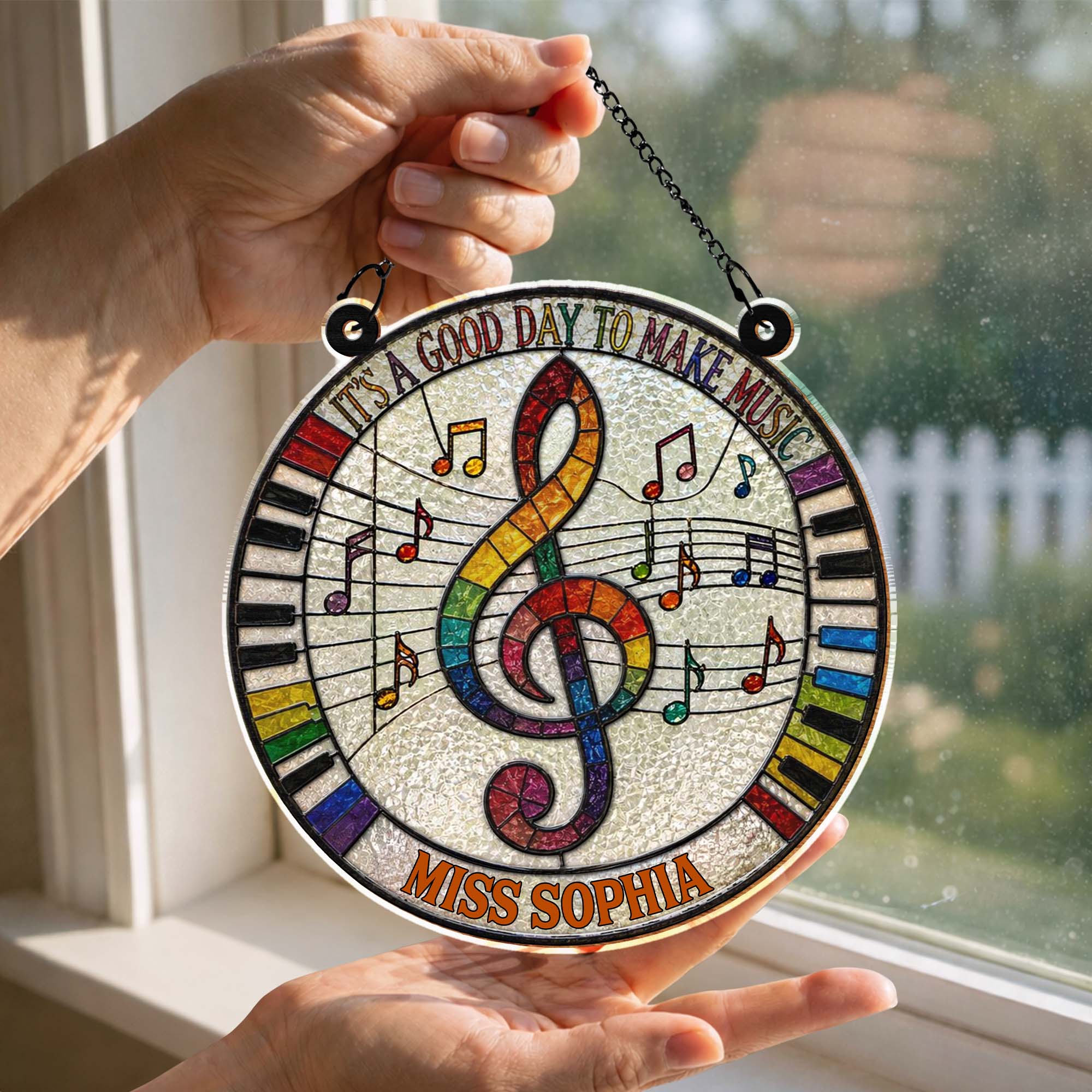 Personalized Suncatcher Music Theme Gift for Teachers - Custom Name Suncatcher GradoCreations