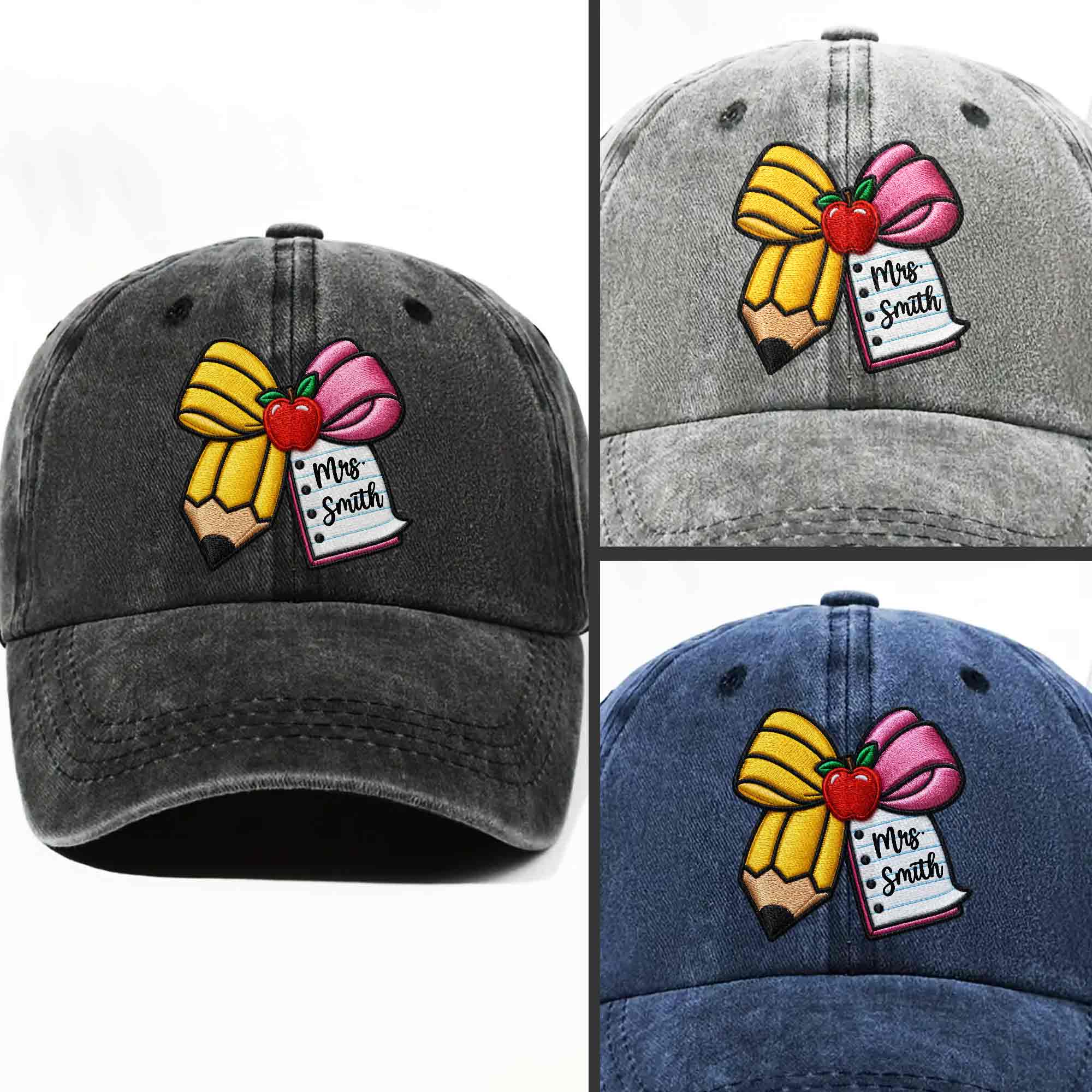 Personalized Washed Denim Cap Custom Teacher Gift for Back to School Washed Denim Cap GradoCreations