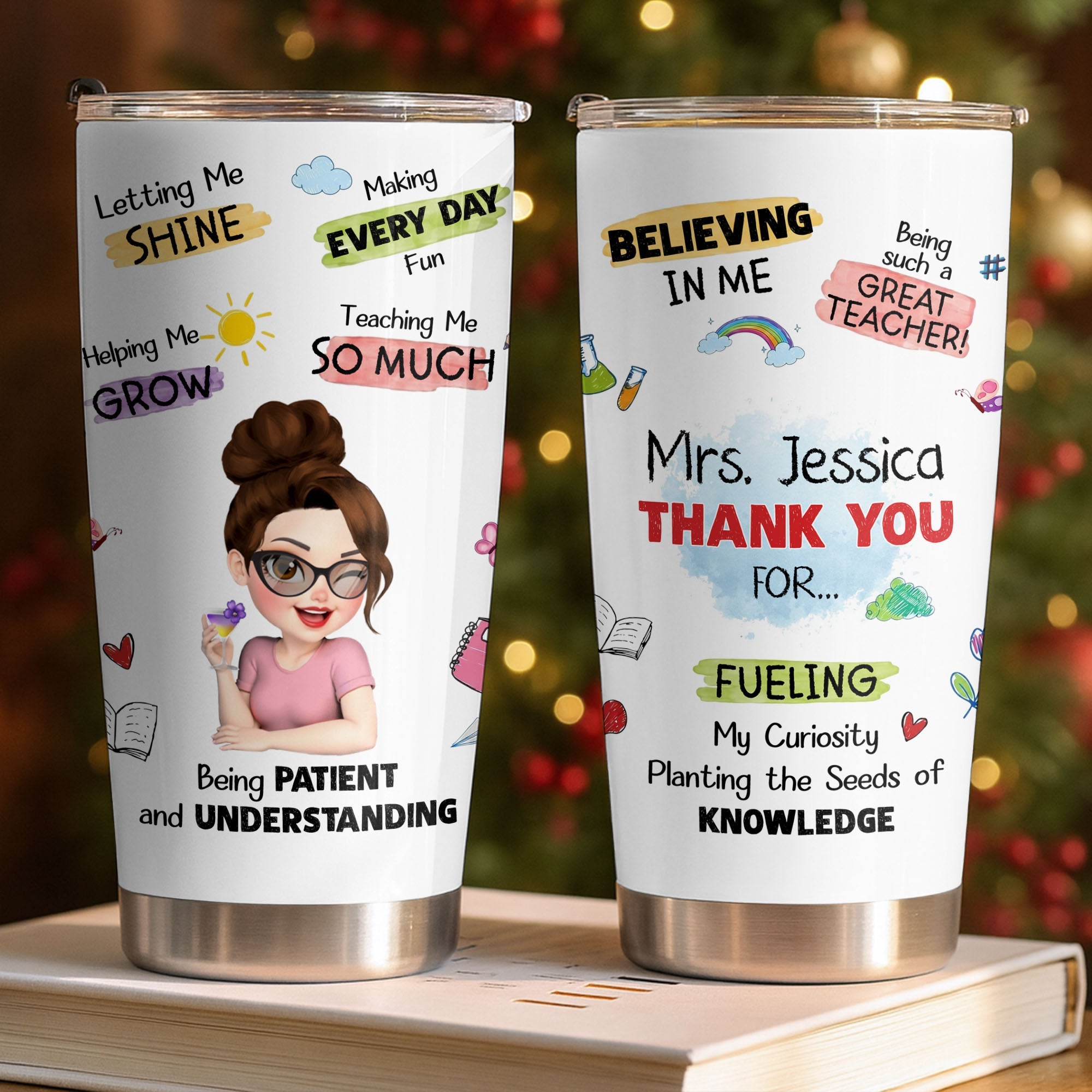 Personalized Stainless Steel Tumbler Custom Teacher Gift 20oz 30oz Tumbler GradoCreations