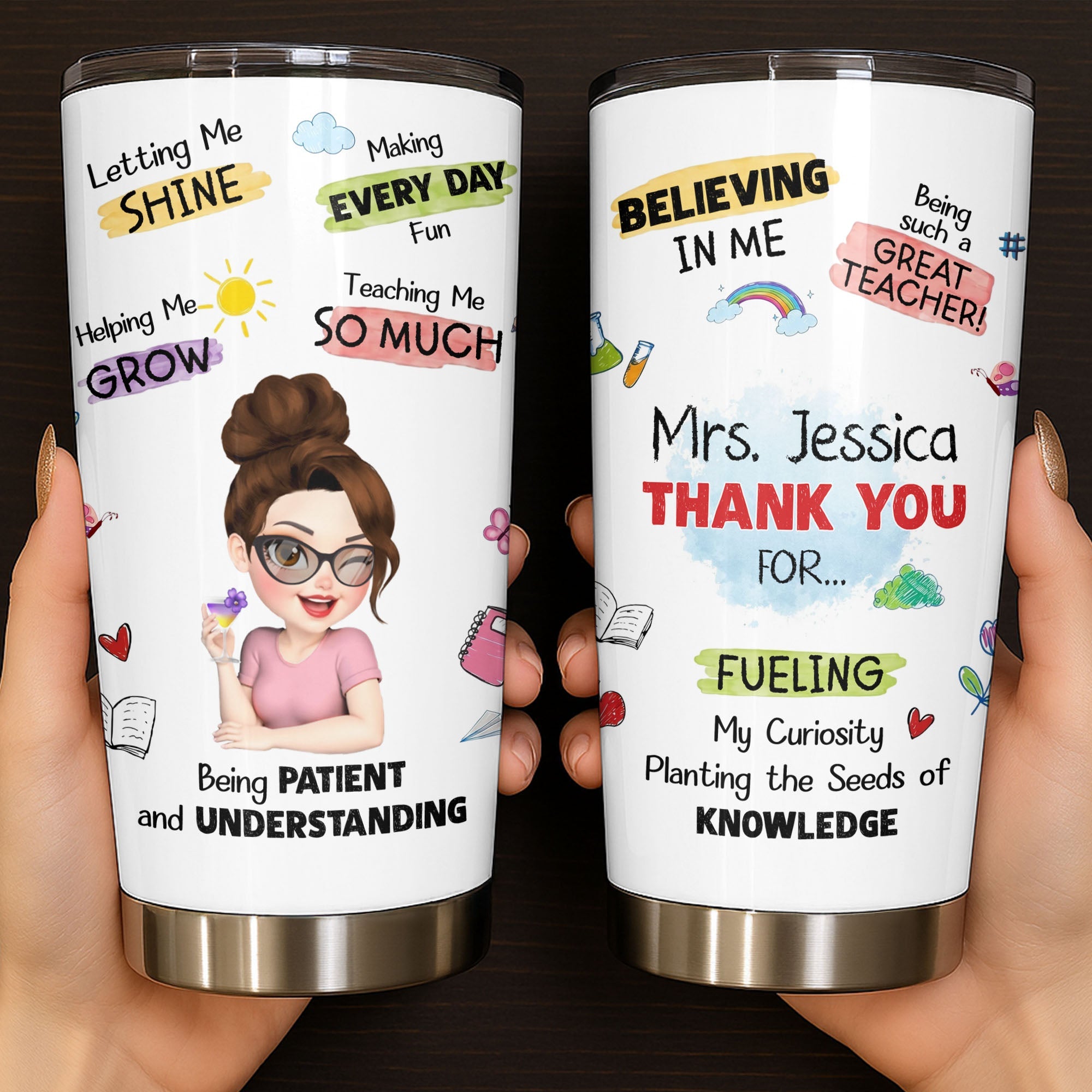 Personalized Stainless Steel Tumbler Custom Teacher Gift 20oz 30oz Tumbler GradoCreations