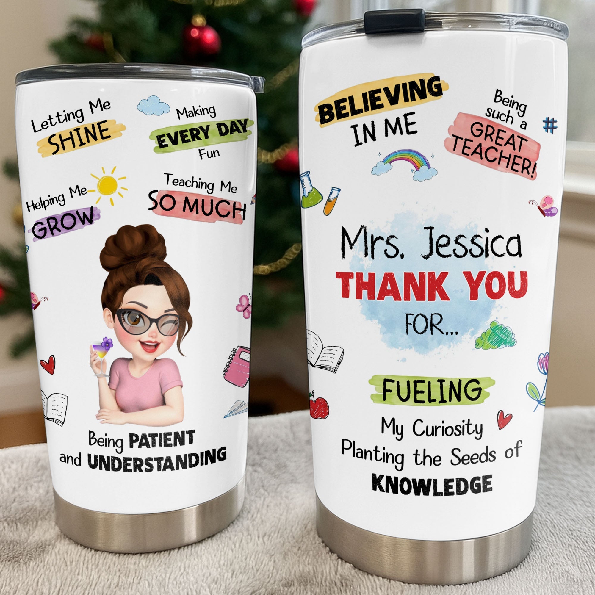 Personalized Stainless Steel Tumbler Custom Teacher Gift 20oz 30oz Tumbler GradoCreations