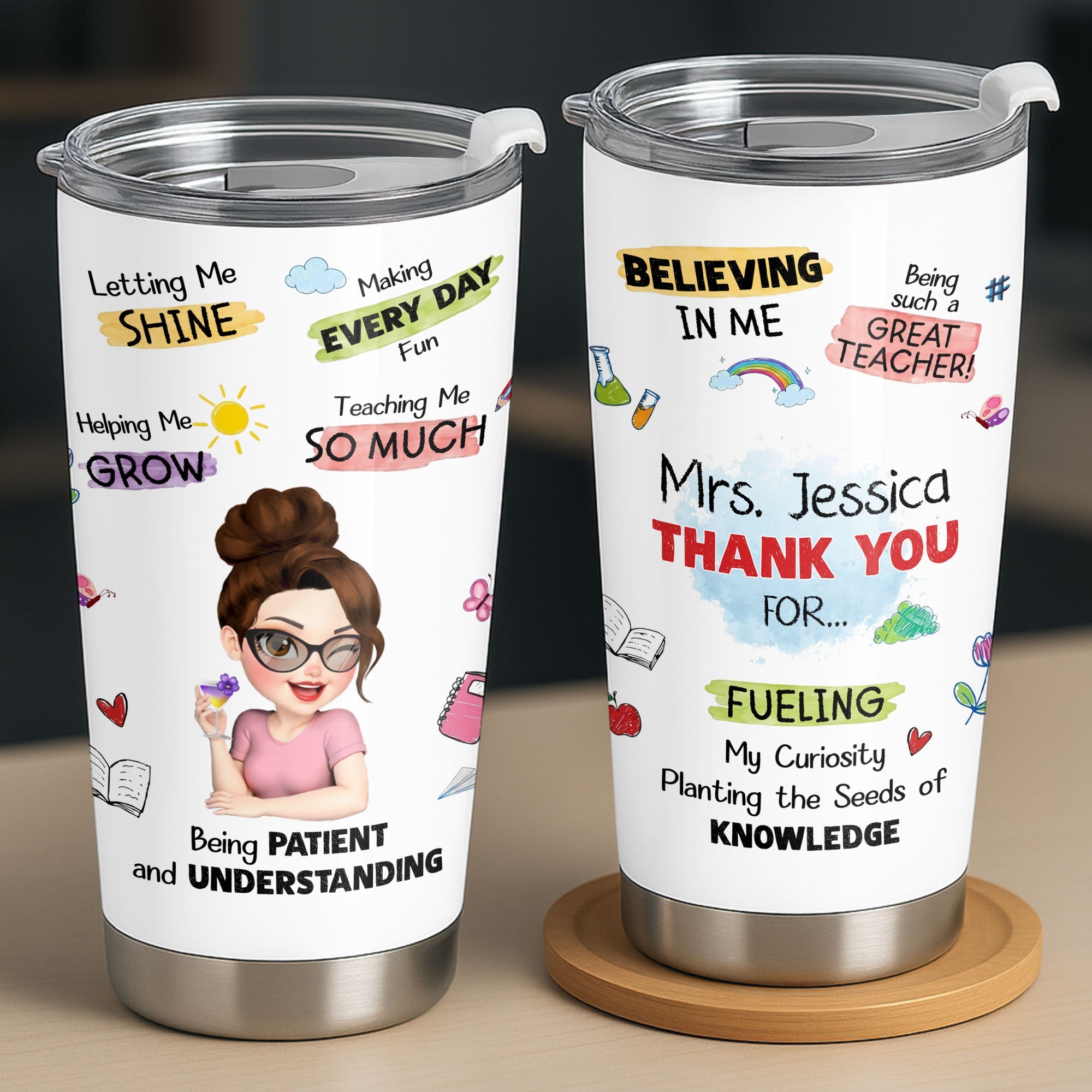 Personalized Stainless Steel Tumbler Custom Teacher Gift 20oz 30oz Tumbler GradoCreations