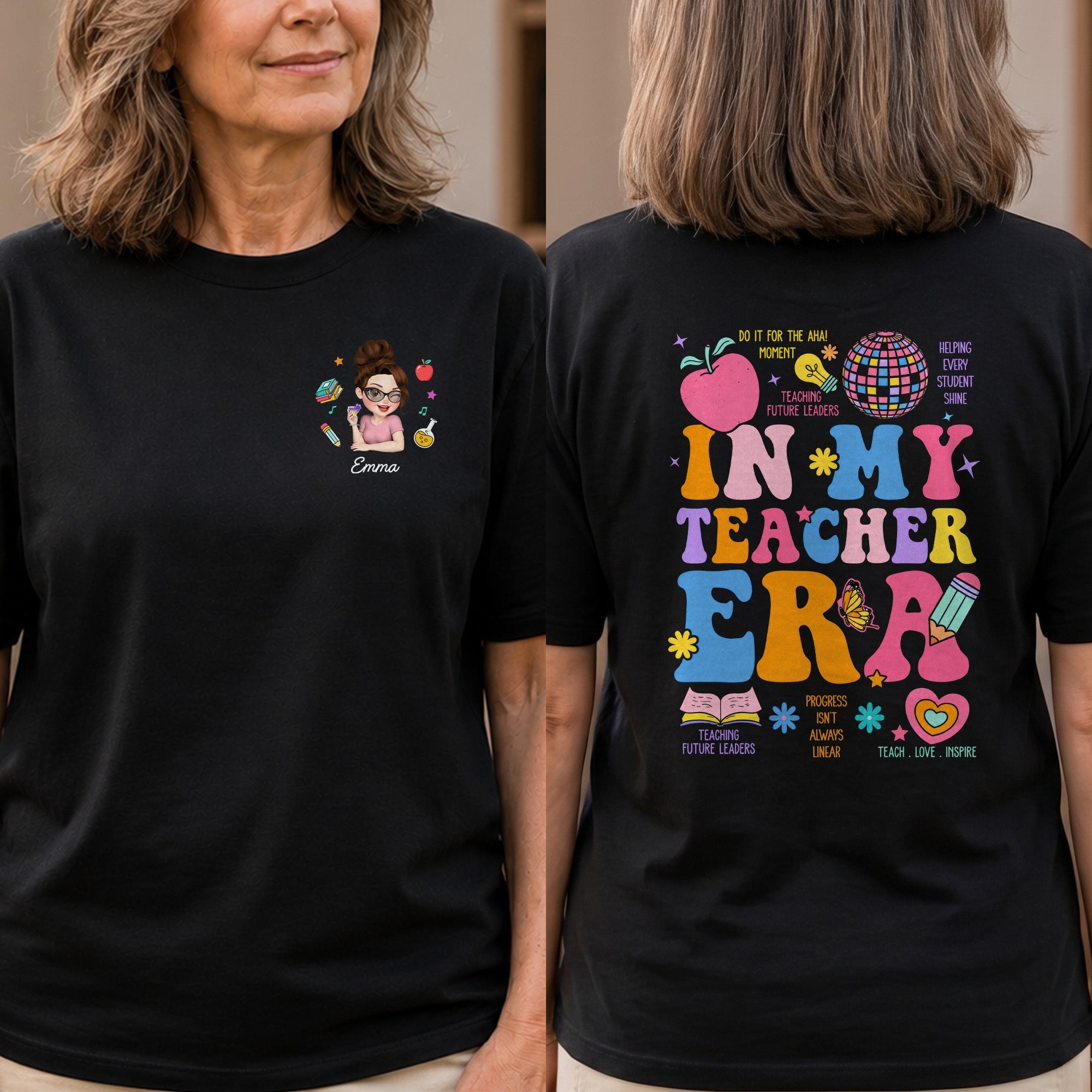 Personalized Custom T-Shirt for Teacher with Apple Design T-Shirt Font and Back GradoCreations
