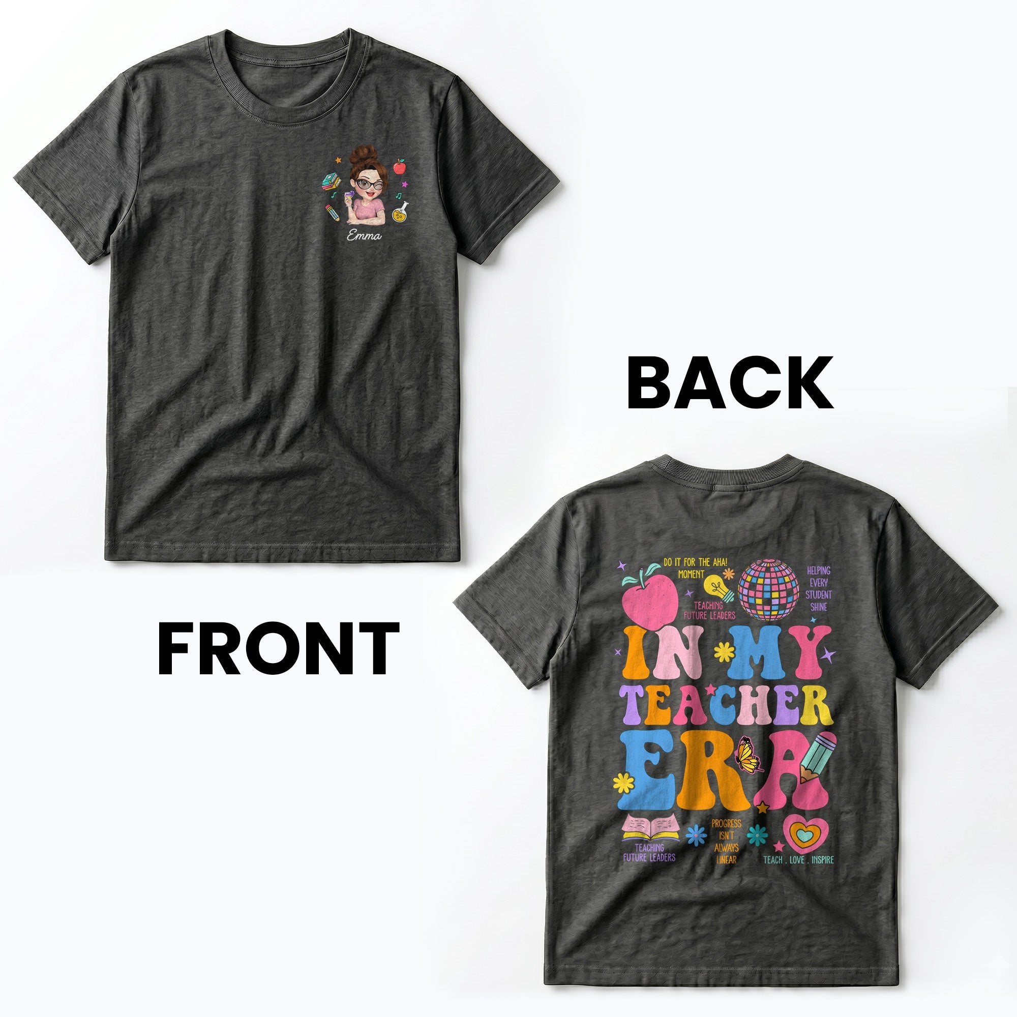 Personalized Custom T-Shirt for Teacher with Apple Design T-Shirt Font and Back GradoCreations
