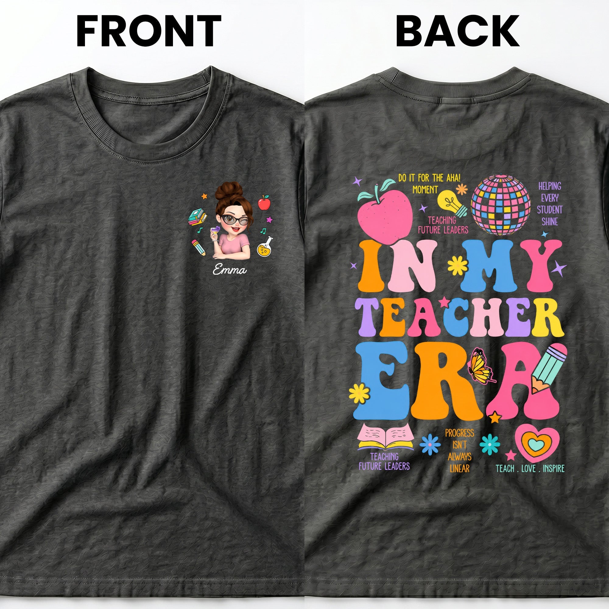 Personalized Custom T-Shirt for Teacher with Apple Design T-Shirt Font and Back GradoCreations