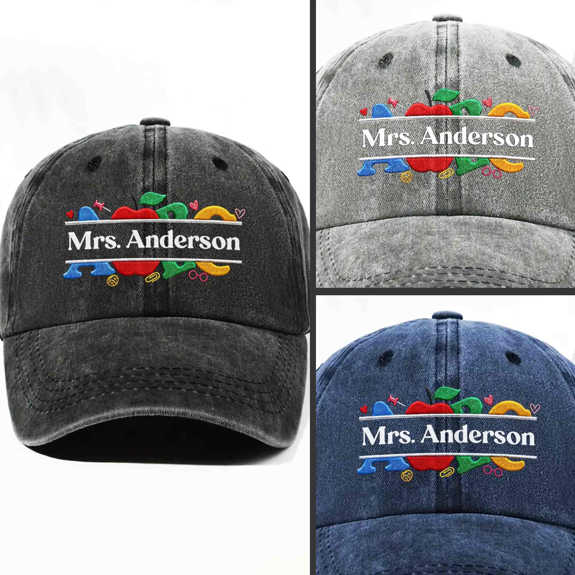 Personalized Washed Denim Cap Custom Name Gift for Teachers Washed Denim Cap GradoCreations