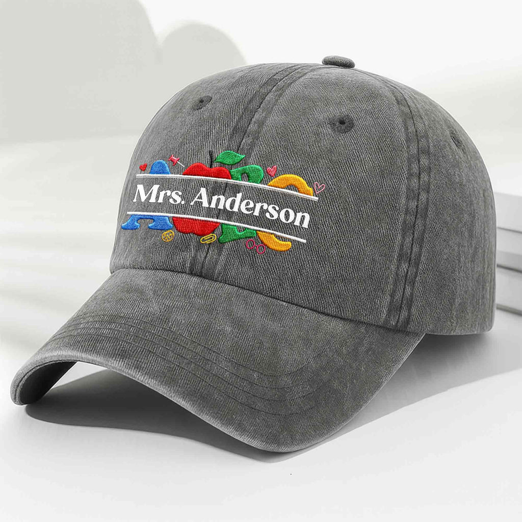 Personalized Washed Denim Cap Custom Name Gift for Teachers Washed Denim Cap GradoCreations
