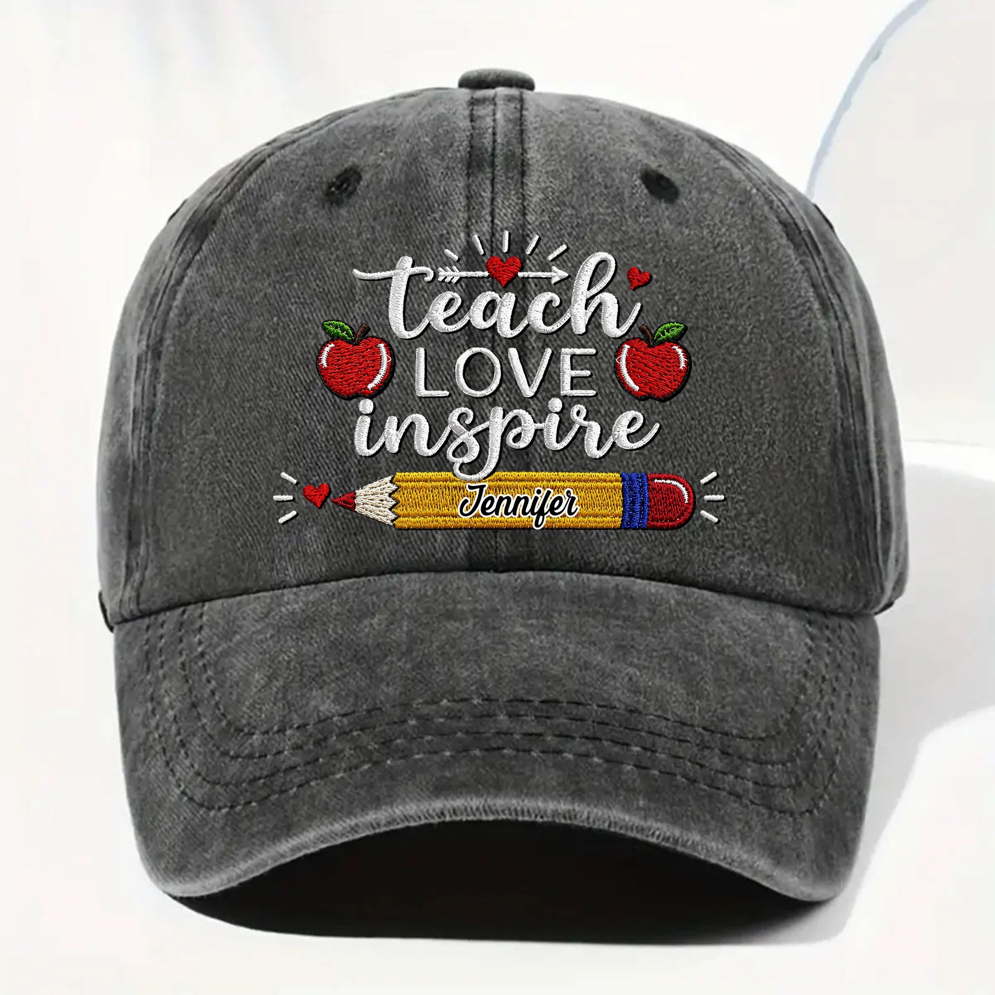 Personalized Washed Denim Cap Teach Love Inspire Gift for Teacher Washed Denim Cap GradoCreations