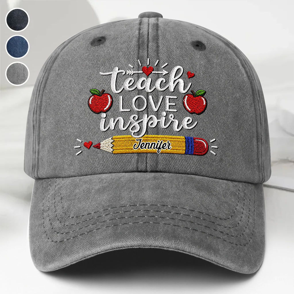 Personalized Washed Denim Cap Teach Love Inspire Gift for Teacher Washed Denim Cap GradoCreations
