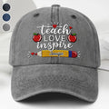 Personalized Washed Denim Cap Teach Love Inspire Gift for Teacher Washed Denim Cap GradoCreations