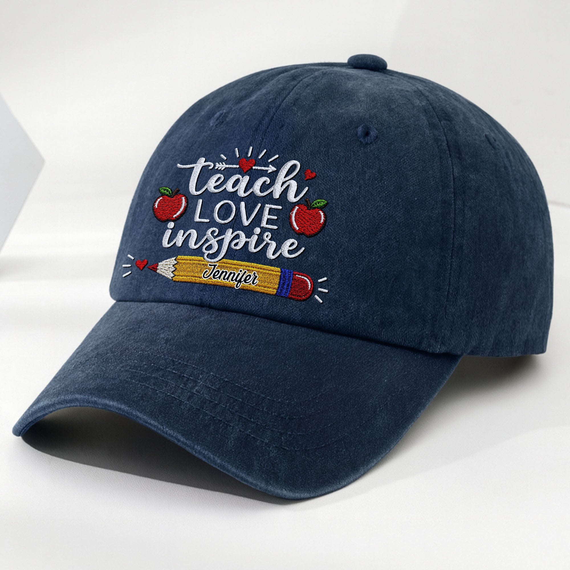 Personalized Washed Denim Cap Teach Love Inspire Gift for Teacher Washed Denim Cap GradoCreations