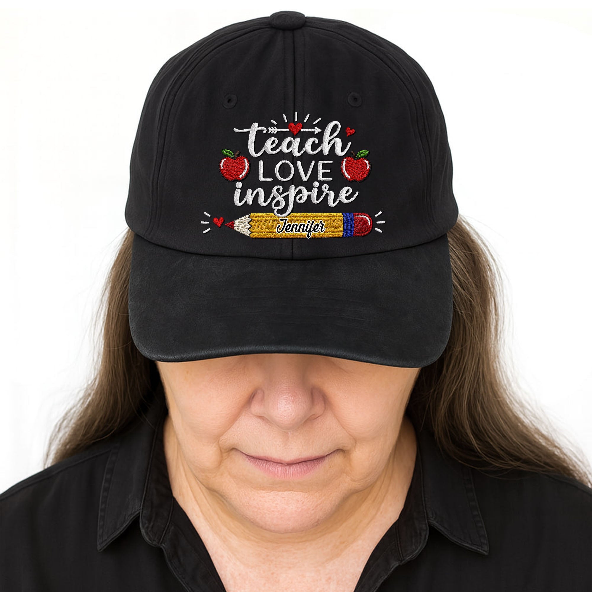 Personalized Washed Denim Cap Teach Love Inspire Gift for Teacher Washed Denim Cap GradoCreations