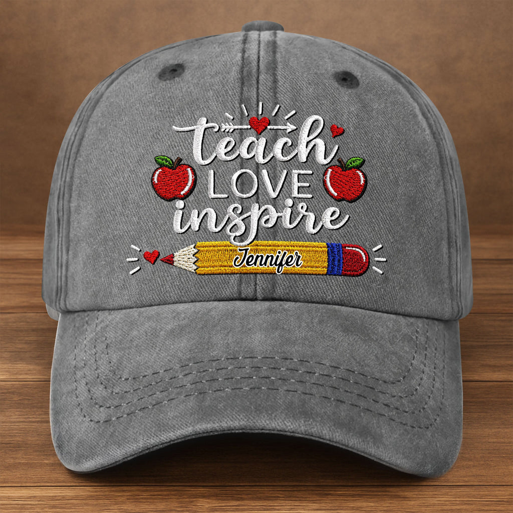 Personalized Washed Denim Cap Teach Love Inspire Gift for Teacher Washed Denim Cap GradoCreations