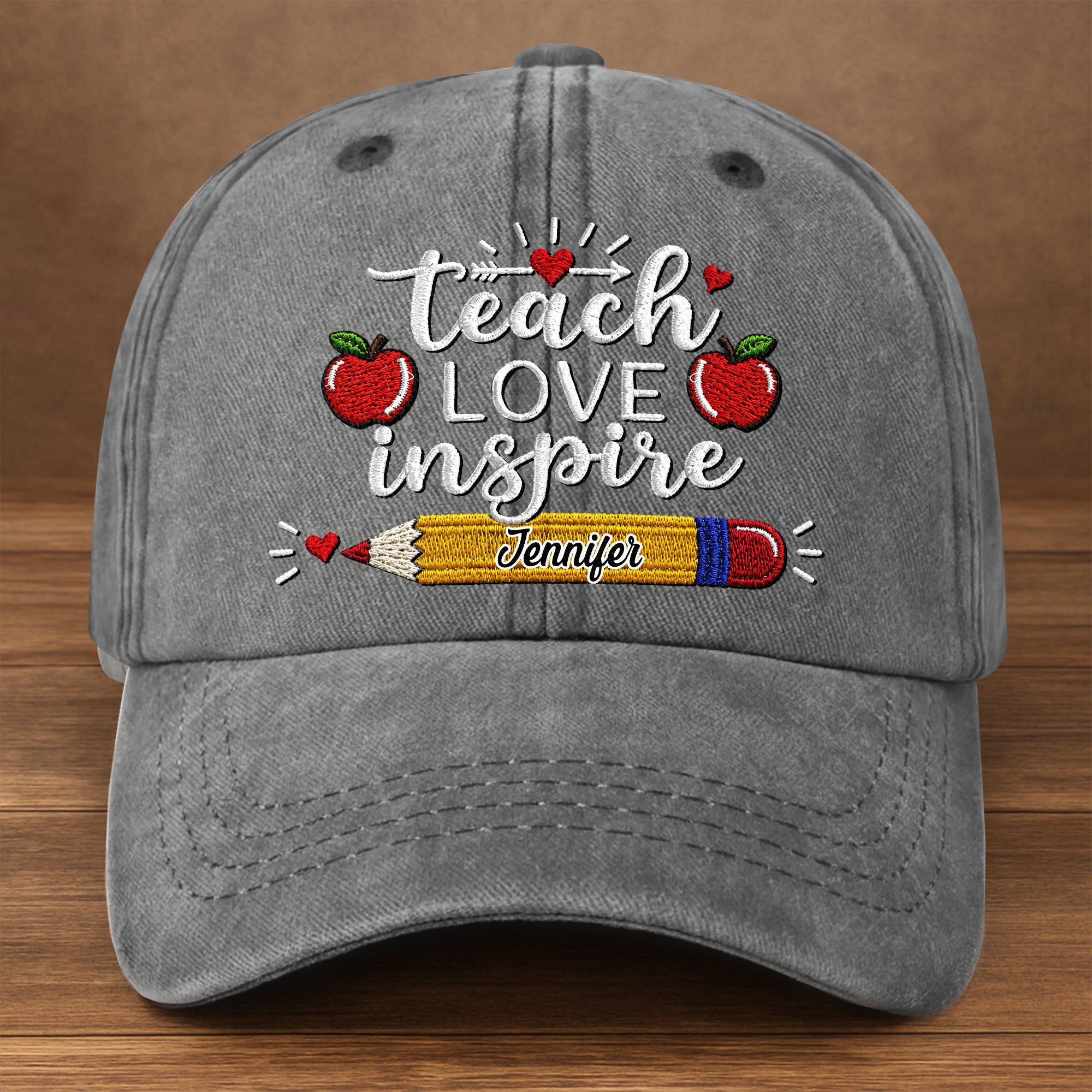 Personalized Washed Denim Cap Teach Love Inspire Gift for Teacher Washed Denim Cap GradoCreations