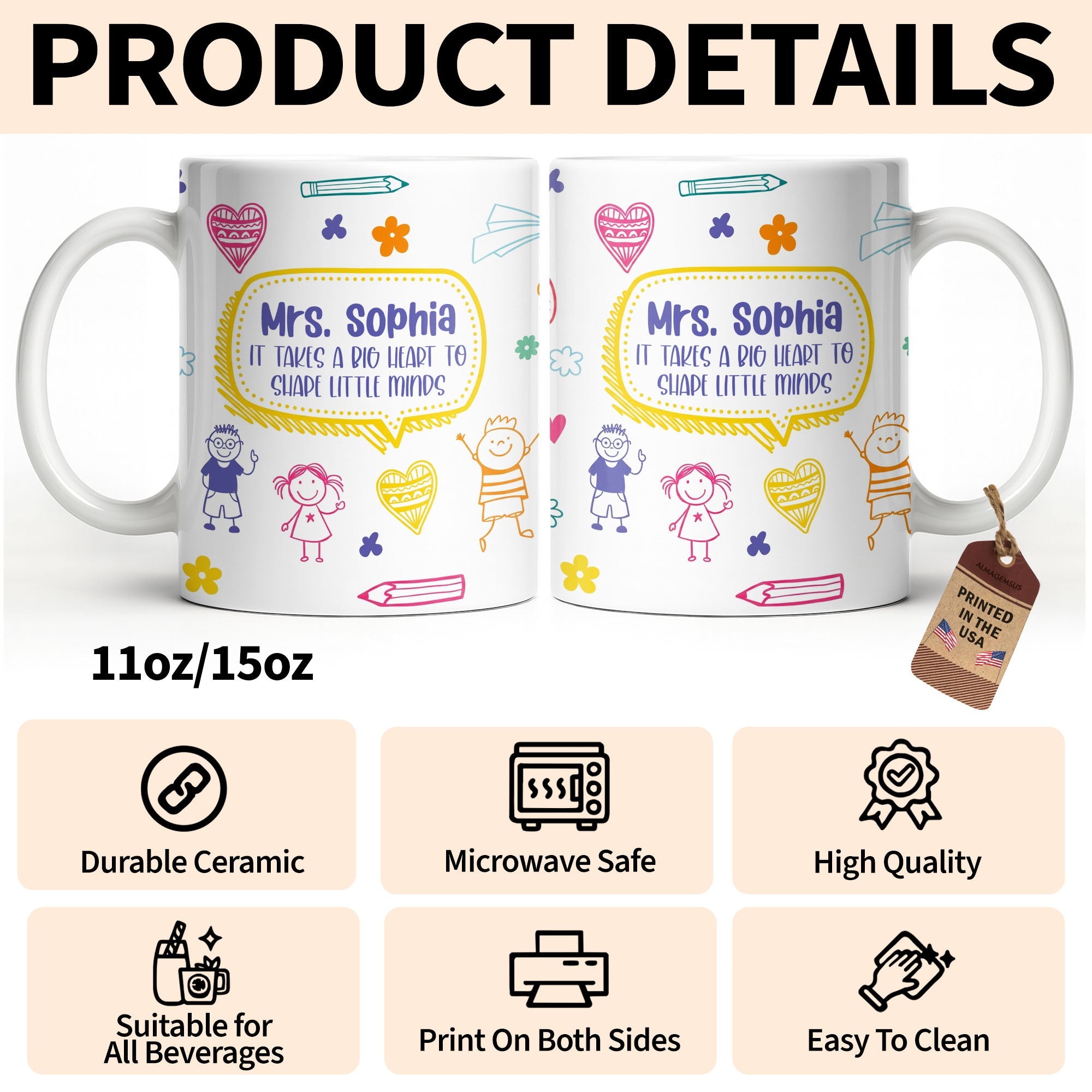 Personalized Teacher Coffee Mug Custom Quote Gift for Educator Edge-to-edge Mug GradoCreations