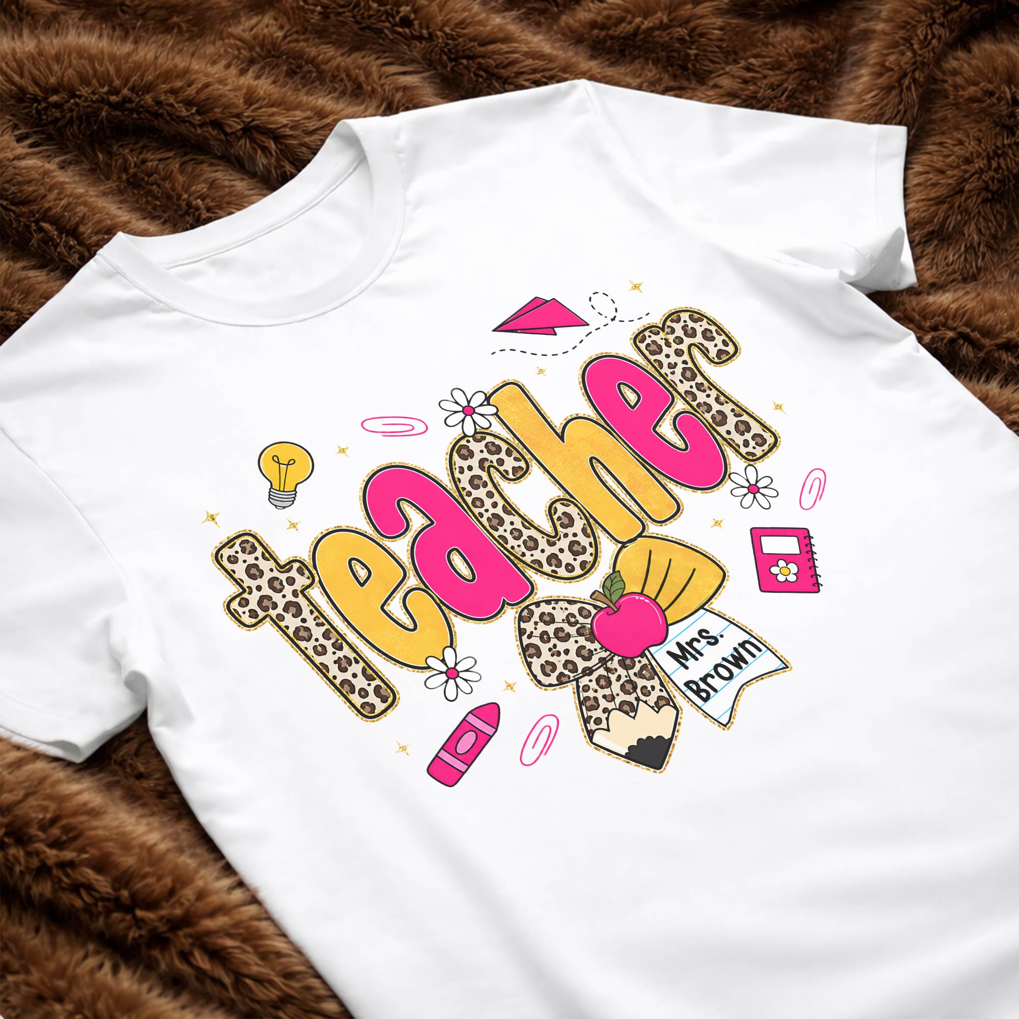 Personalized Teacher T-Shirt Hoodie Custom Name Leopard Print Gift Shirt GradoCreations