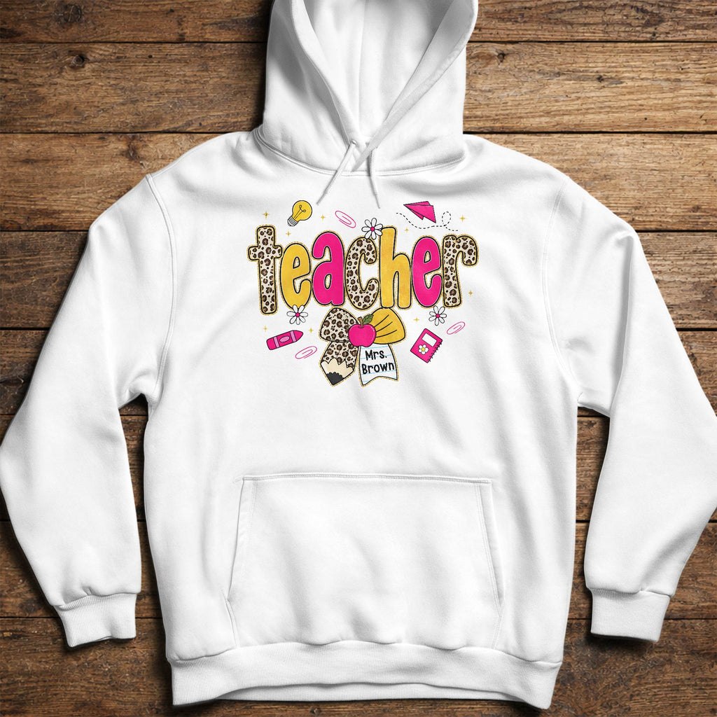 Personalized Teacher T-Shirt Hoodie Custom Name Leopard Print Gift Shirt GradoCreations
