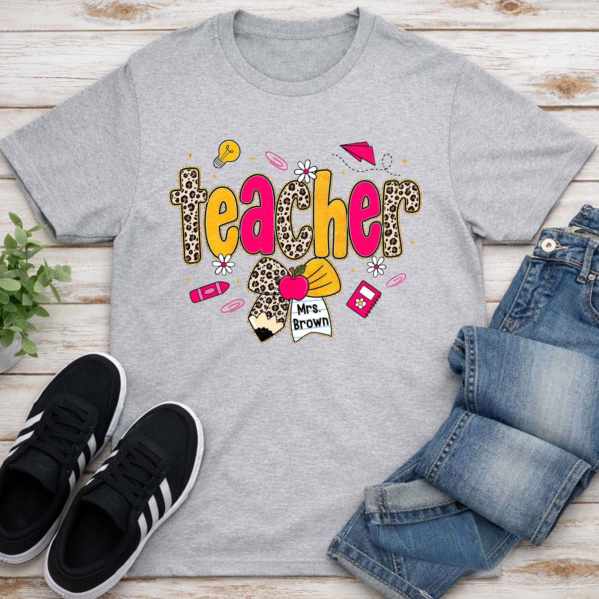Personalized Teacher T-Shirt Hoodie Custom Name Leopard Print Gift Shirt GradoCreations
