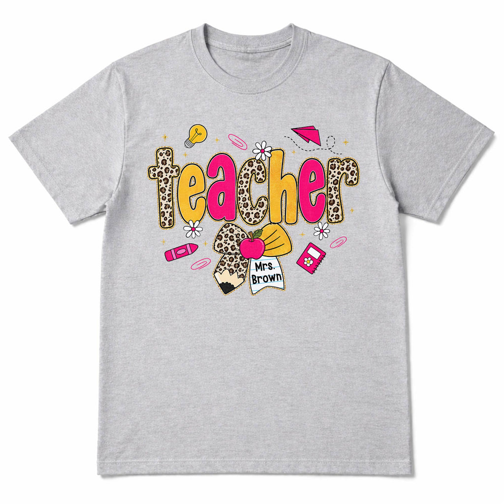 Personalized Teacher T-Shirt Hoodie Custom Name Leopard Print Gift Shirt GradoCreations