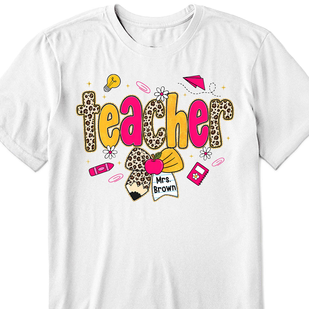 Personalized Teacher T-Shirt Hoodie Custom Name Leopard Print Gift Shirt GradoCreations