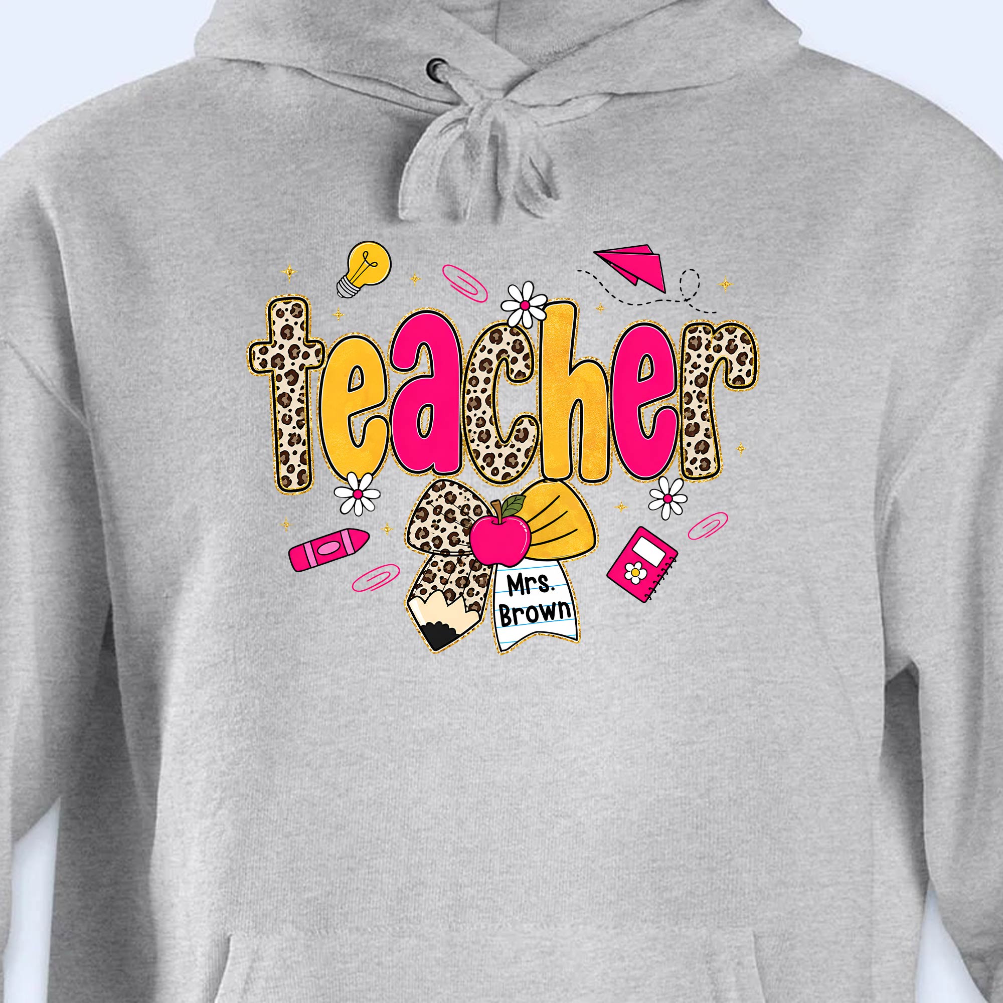 Personalized Teacher T-Shirt Hoodie Custom Name Leopard Print Gift Shirt GradoCreations