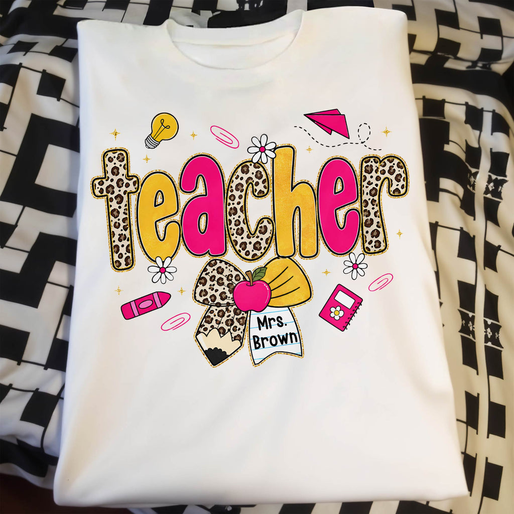 Personalized Teacher T-Shirt Hoodie Custom Name Leopard Print Gift Shirt GradoCreations
