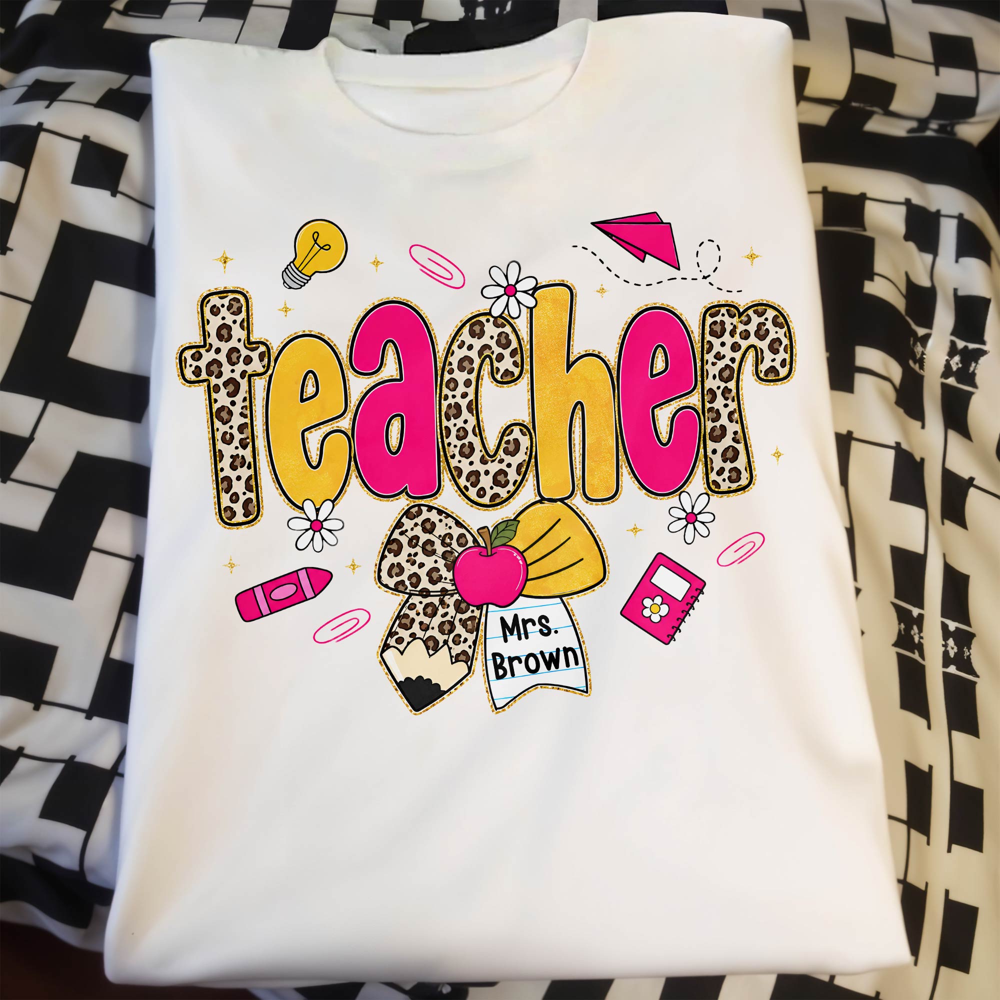 Personalized Teacher T-Shirt Hoodie Custom Name Leopard Print Gift Shirt GradoCreations