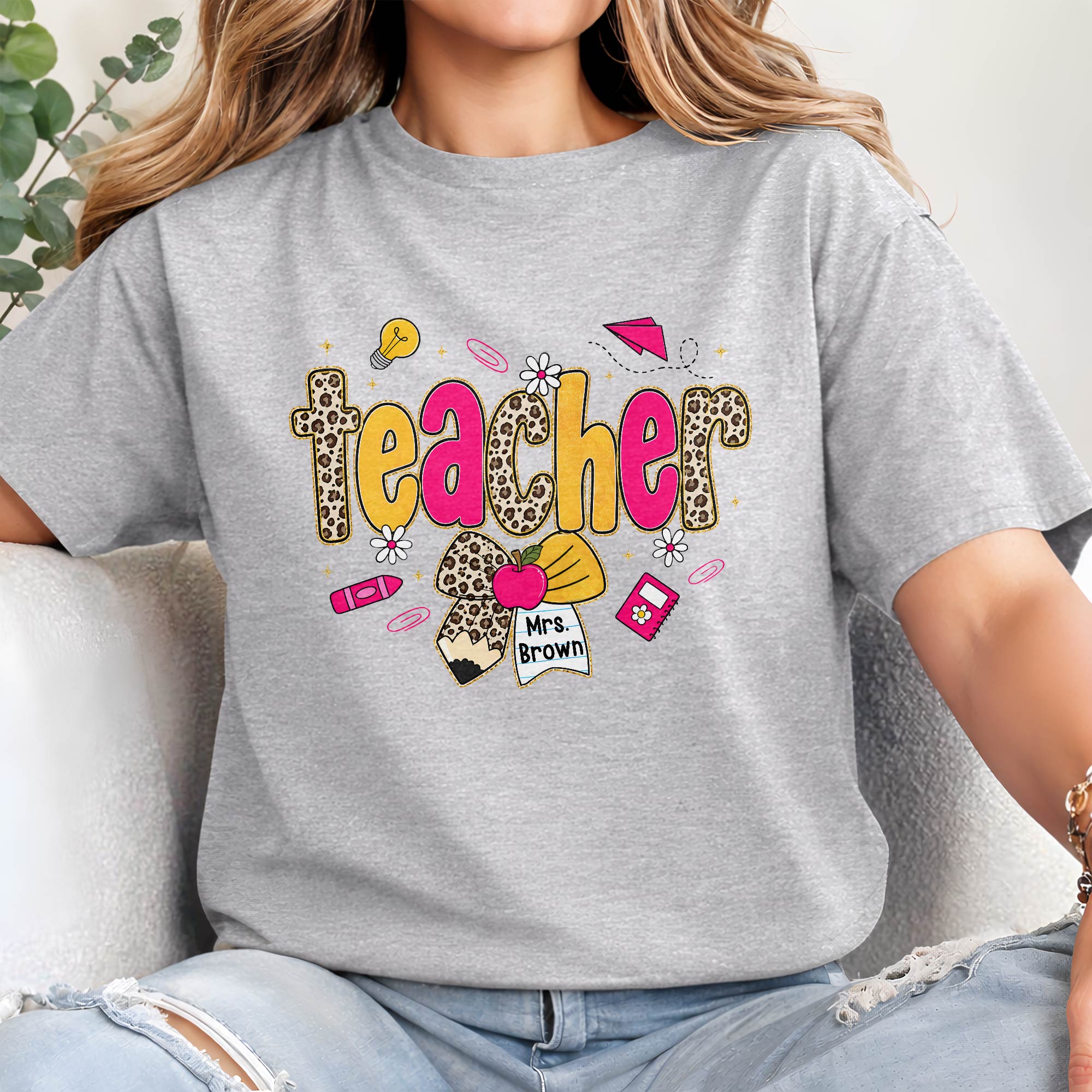 Personalized Teacher T-Shirt Hoodie Custom Name Leopard Print Gift Shirt GradoCreations