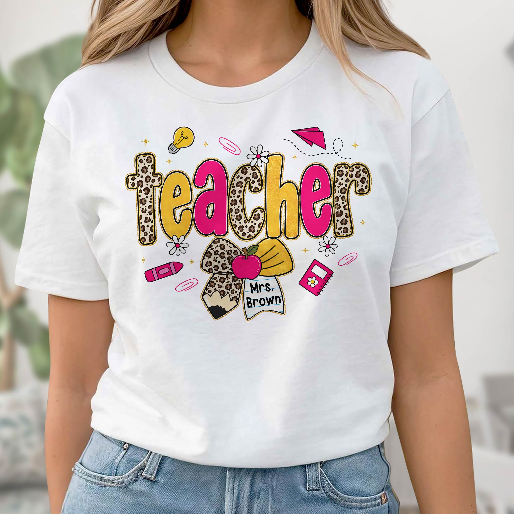 Personalized Teacher T-Shirt Hoodie Custom Name Leopard Print Gift Shirt GradoCreations