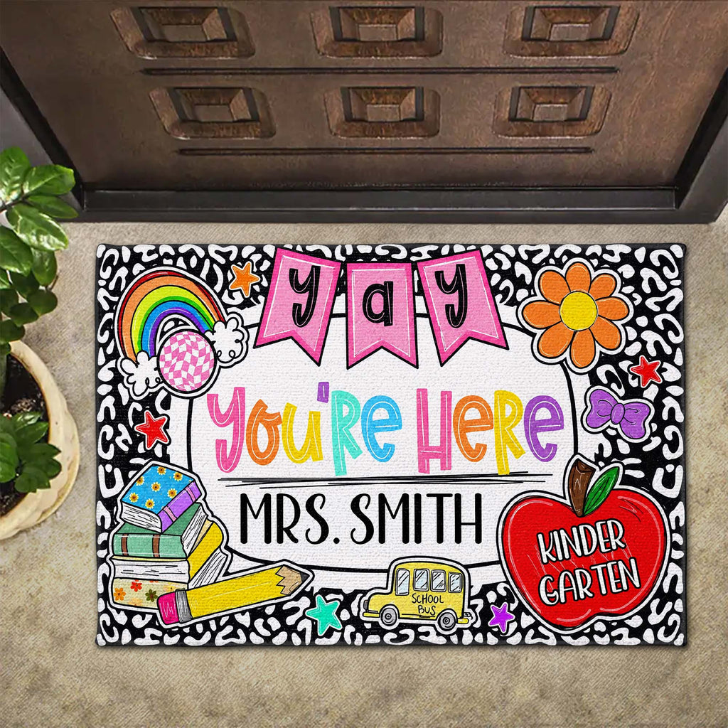 Personalized Teacher Doormat Custom Name Rainbow Apple Decor Doormat GradoCreations