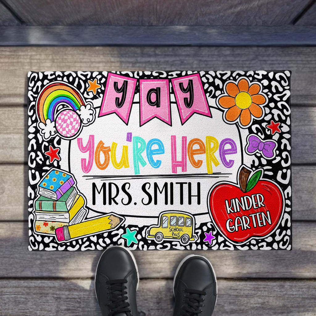 Personalized Teacher Doormat Custom Name Rainbow Apple Decor Doormat GradoCreations