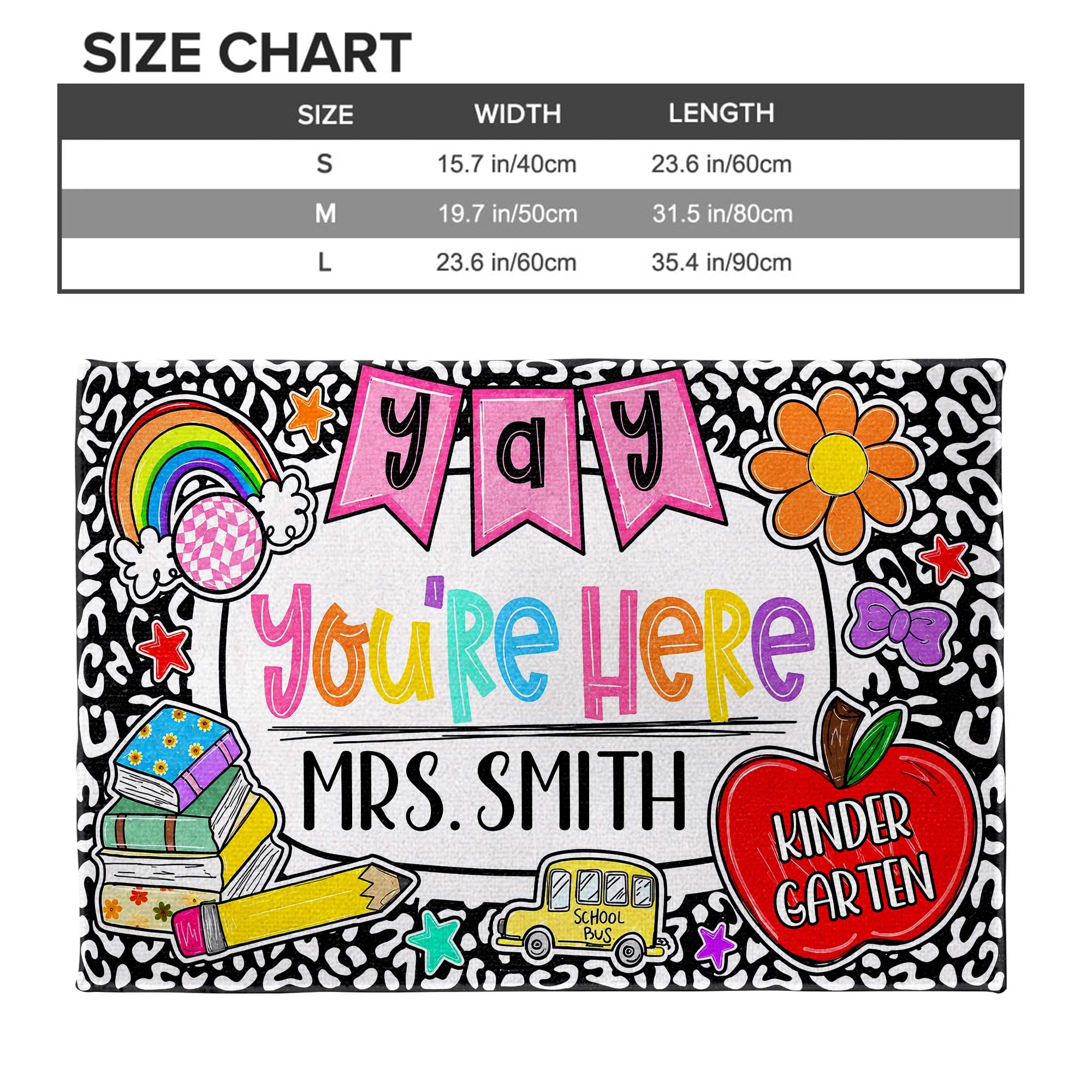 Personalized Teacher Doormat Custom Name Rainbow Apple Decor Doormat GradoCreations