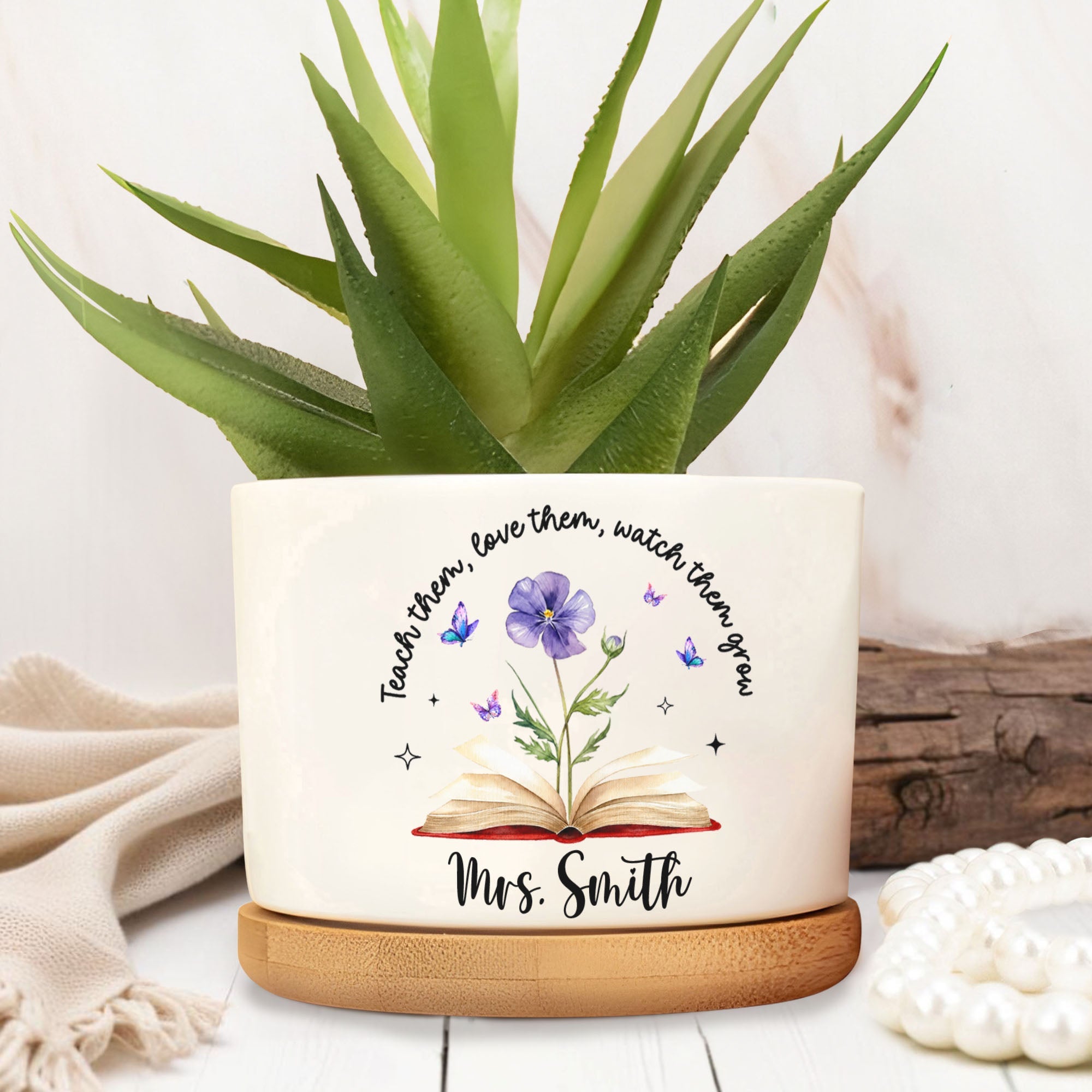 Personalized Ceramic Plant Pot Custom Engraved Gift for Teachers Ceramic Plant Pot GradoCreations