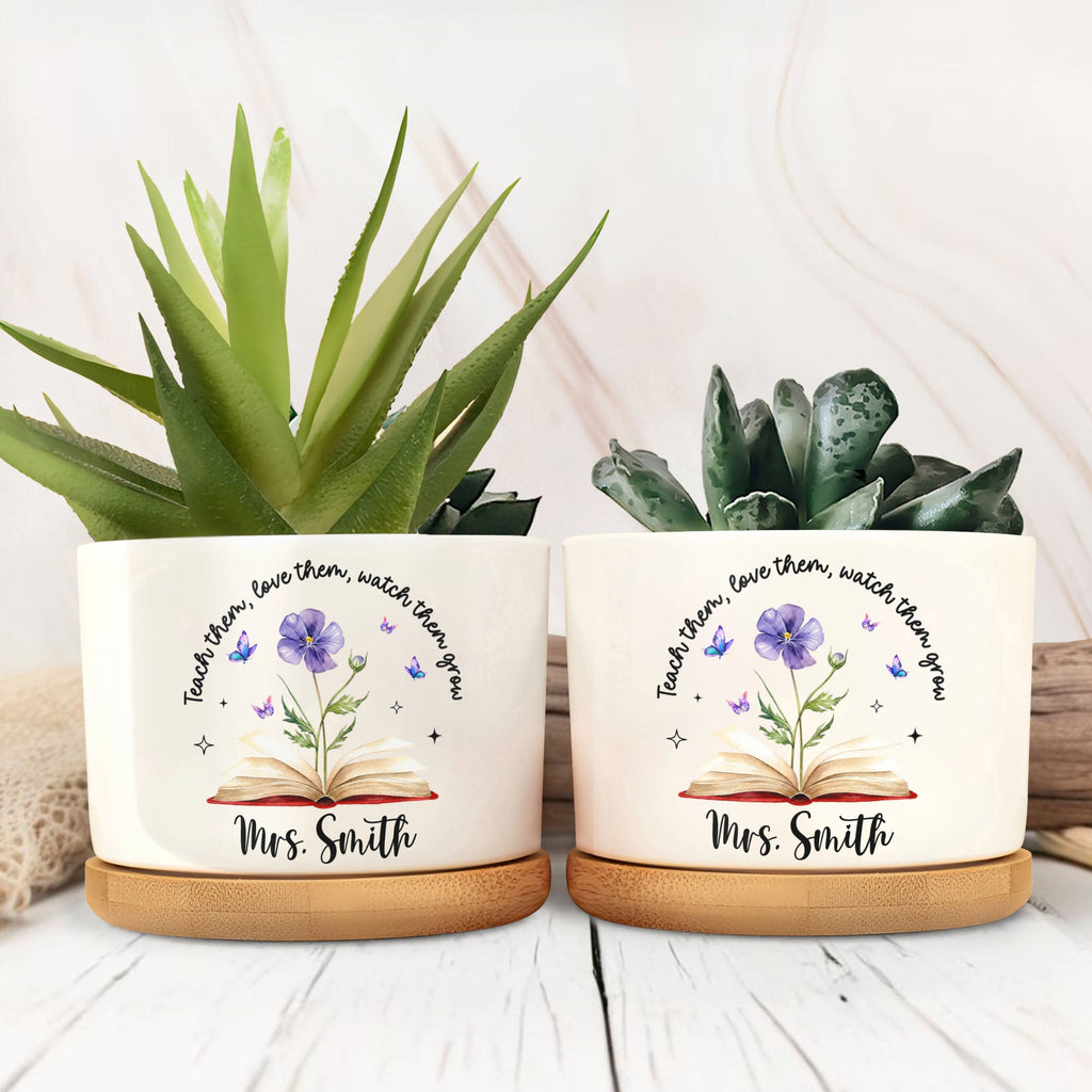 Personalized Ceramic Plant Pot Custom Engraved Gift for Teachers Ceramic Plant Pot GradoCreations