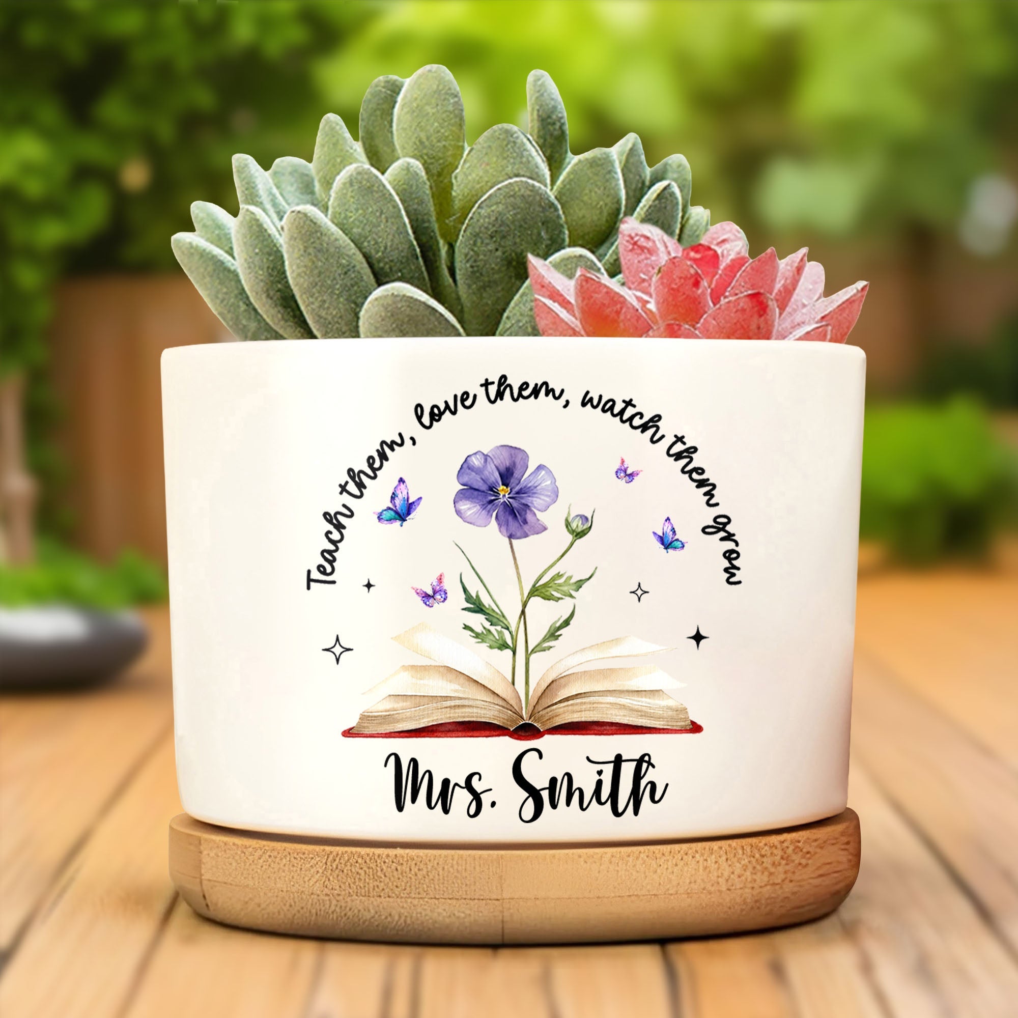 Personalized Ceramic Plant Pot Custom Engraved Gift for Teachers Ceramic Plant Pot GradoCreations