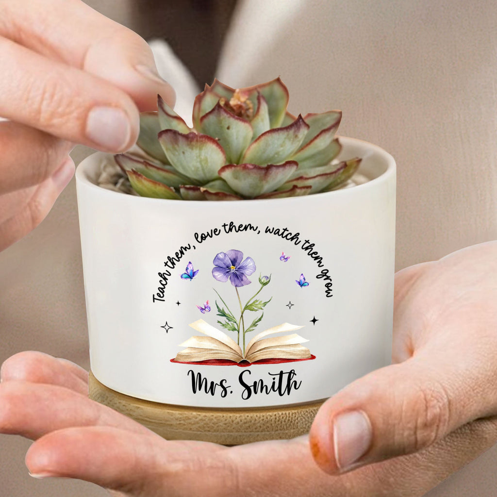 Personalized Ceramic Plant Pot Custom Engraved Gift for Teachers Ceramic Plant Pot GradoCreations