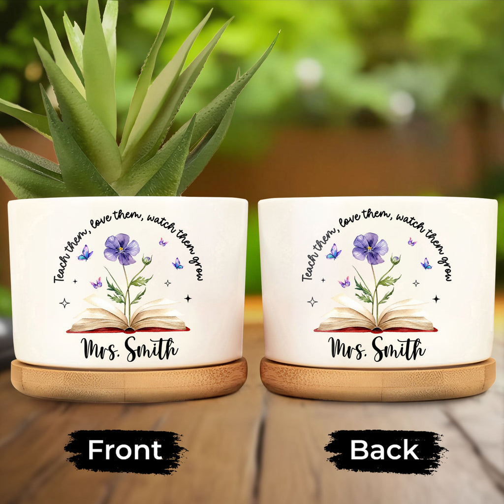 Personalized Ceramic Plant Pot Custom Engraved Gift for Teachers Ceramic Plant Pot GradoCreations