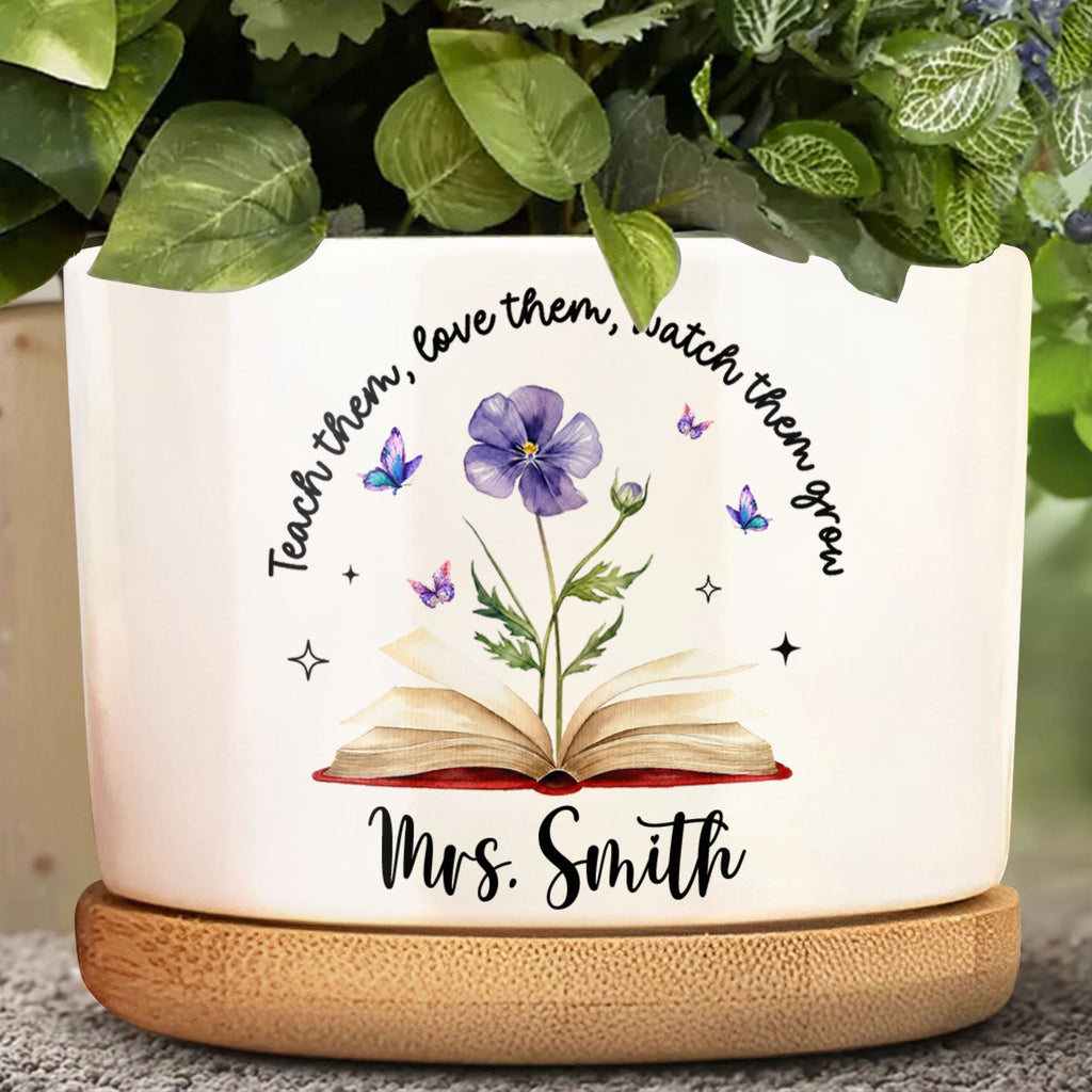 Personalized Ceramic Plant Pot Custom Engraved Gift for Teachers Ceramic Plant Pot GradoCreations