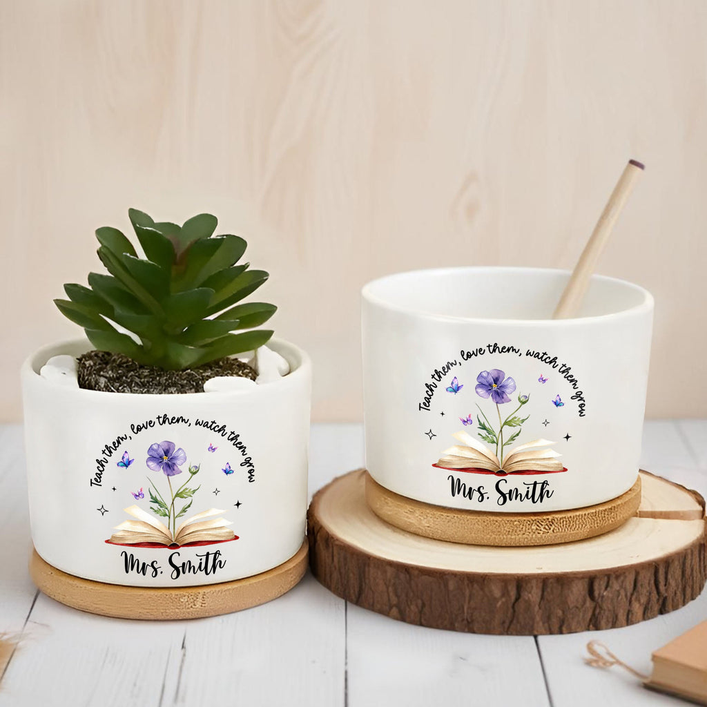 Personalized Ceramic Plant Pot Custom Engraved Gift for Teachers Ceramic Plant Pot GradoCreations