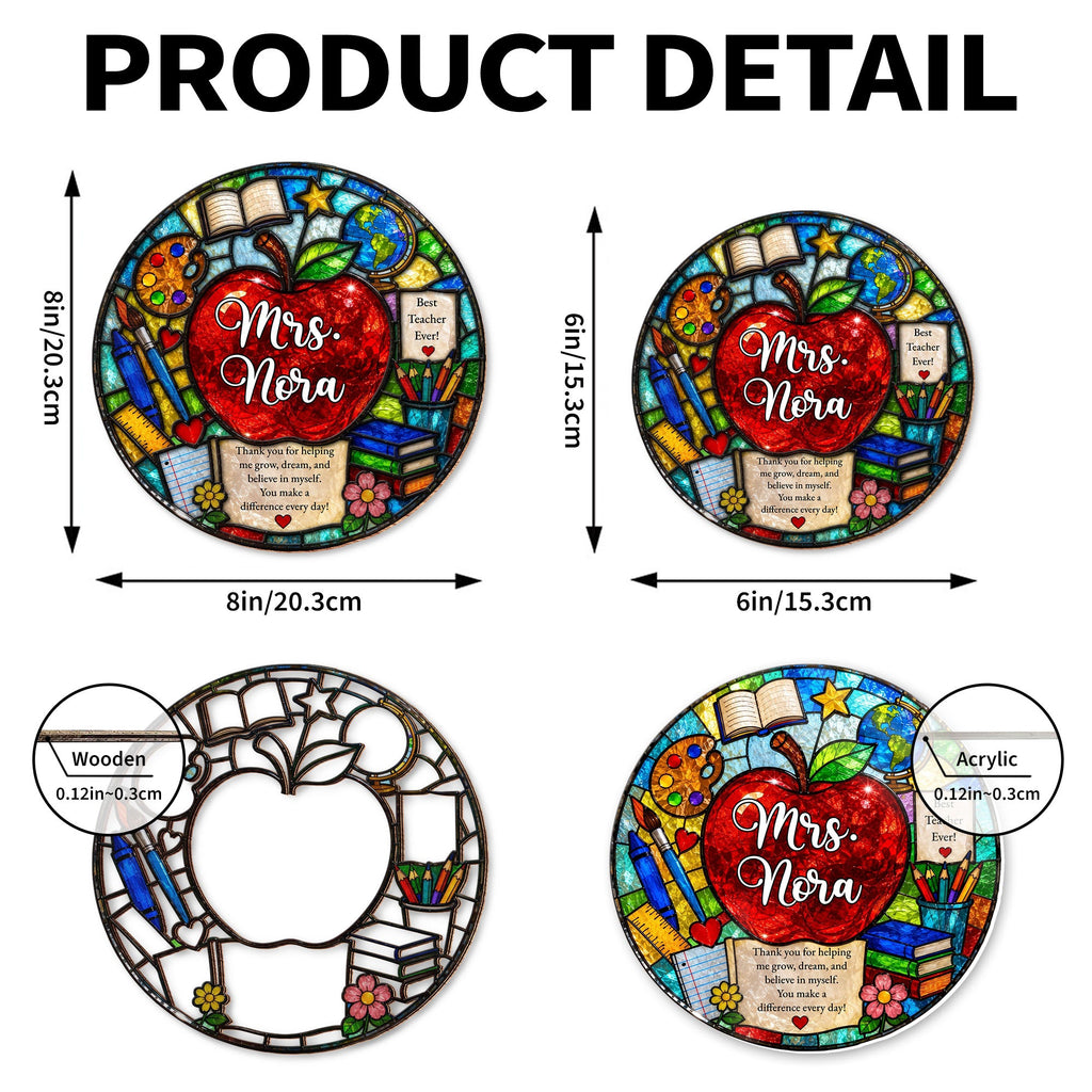 Personalized Stained Glass Apple Suncatcher Gift for Teacher