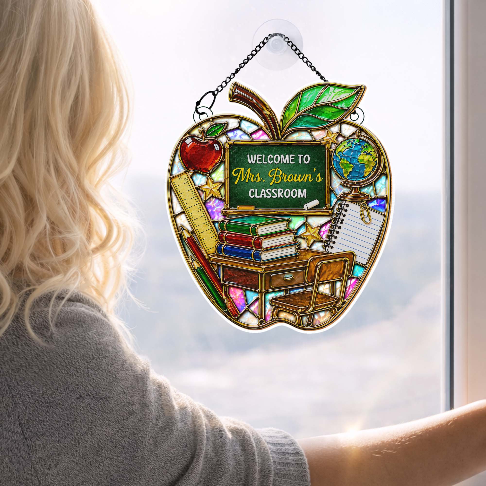Personalized Mosaic Apple Suncatcher Gift for Teachers